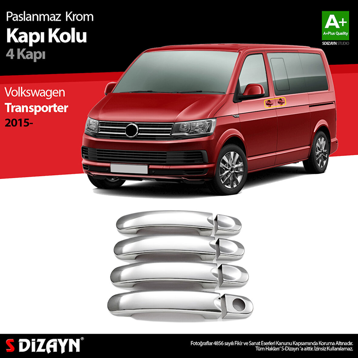 S-Dizayn VW T6 Transporter Krom Kapı Kolu 4 Kapı 2015-2019