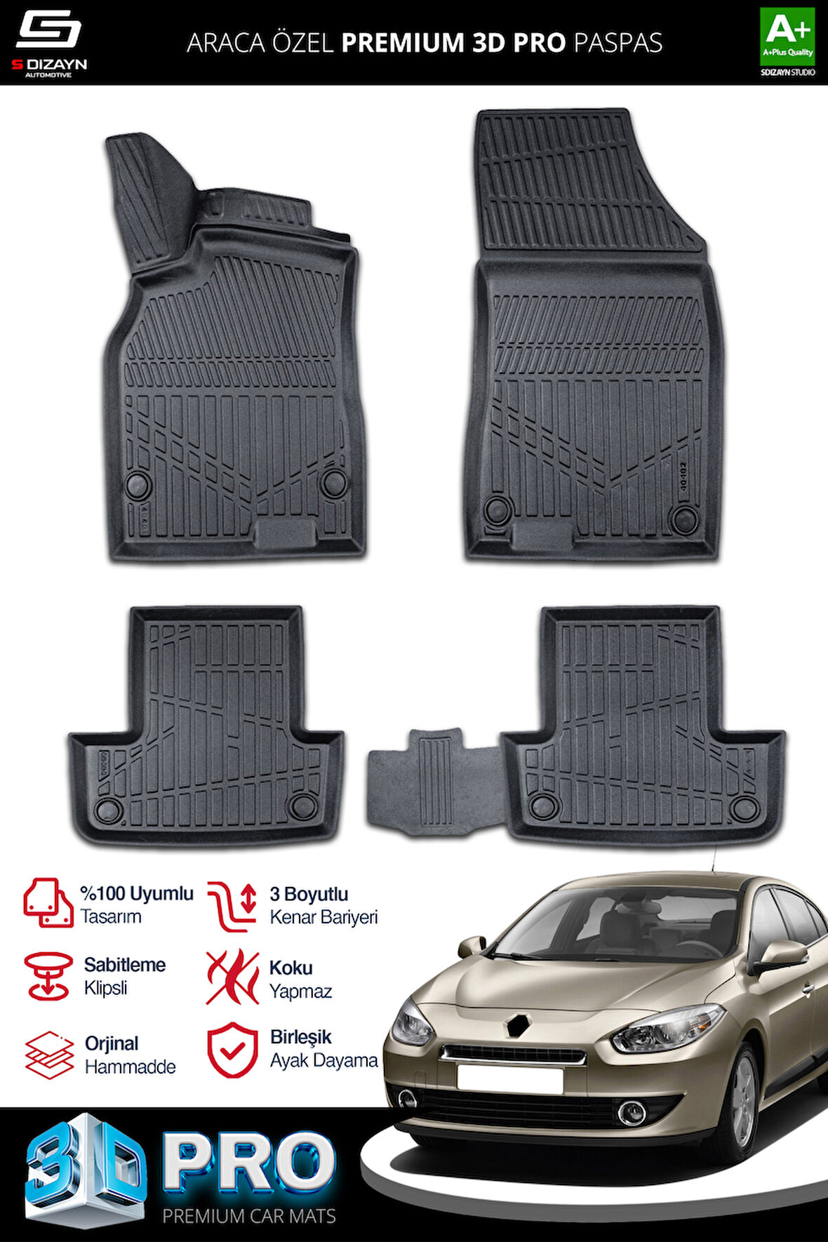 Renault Fluance 3D Pro Havuzlu Paspas 2010-2016 A+ Kalite