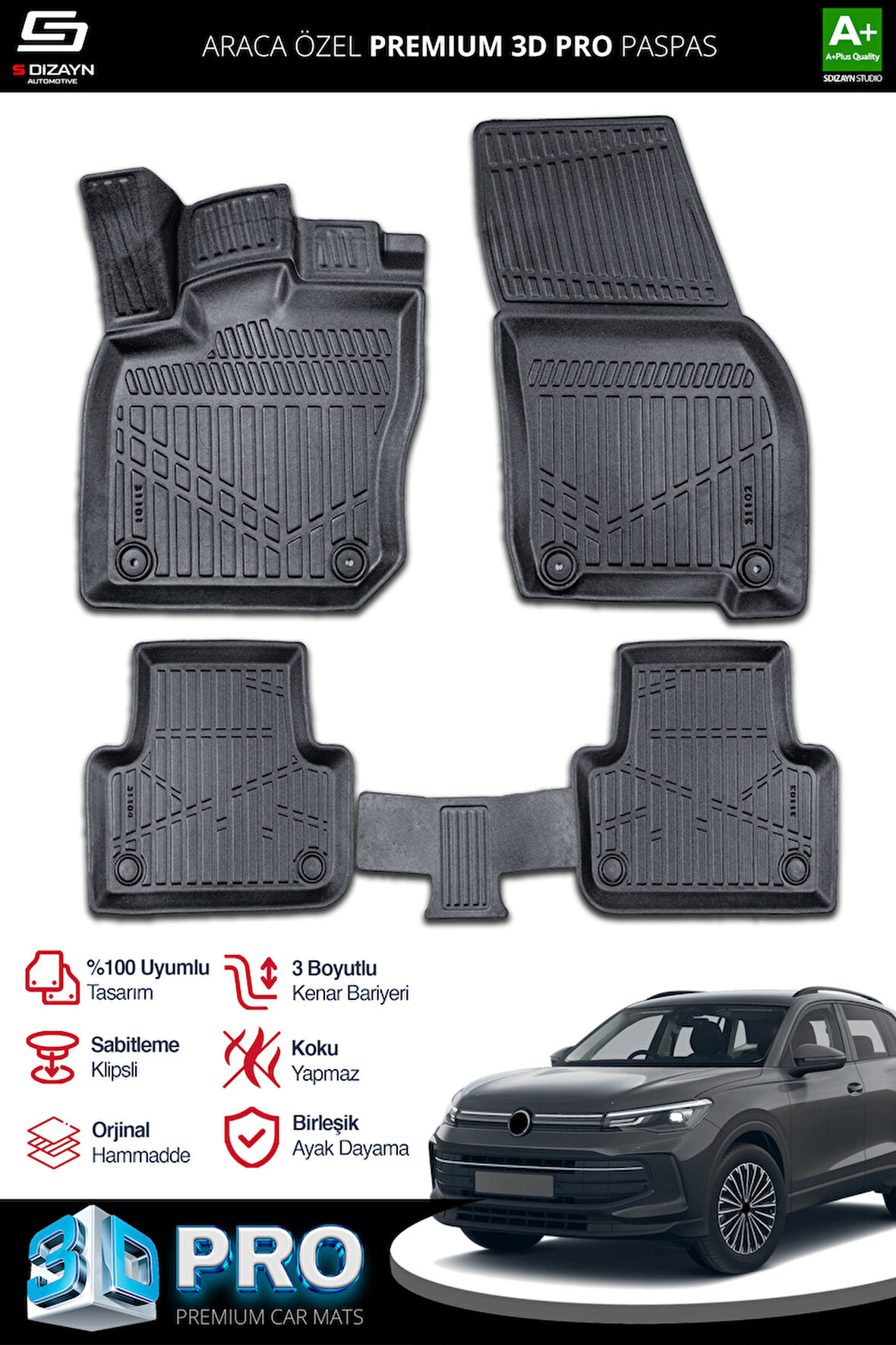 VW Tiguan 3D Pro Havuzlu Paspas 2024 Üzeri A+ Kalite