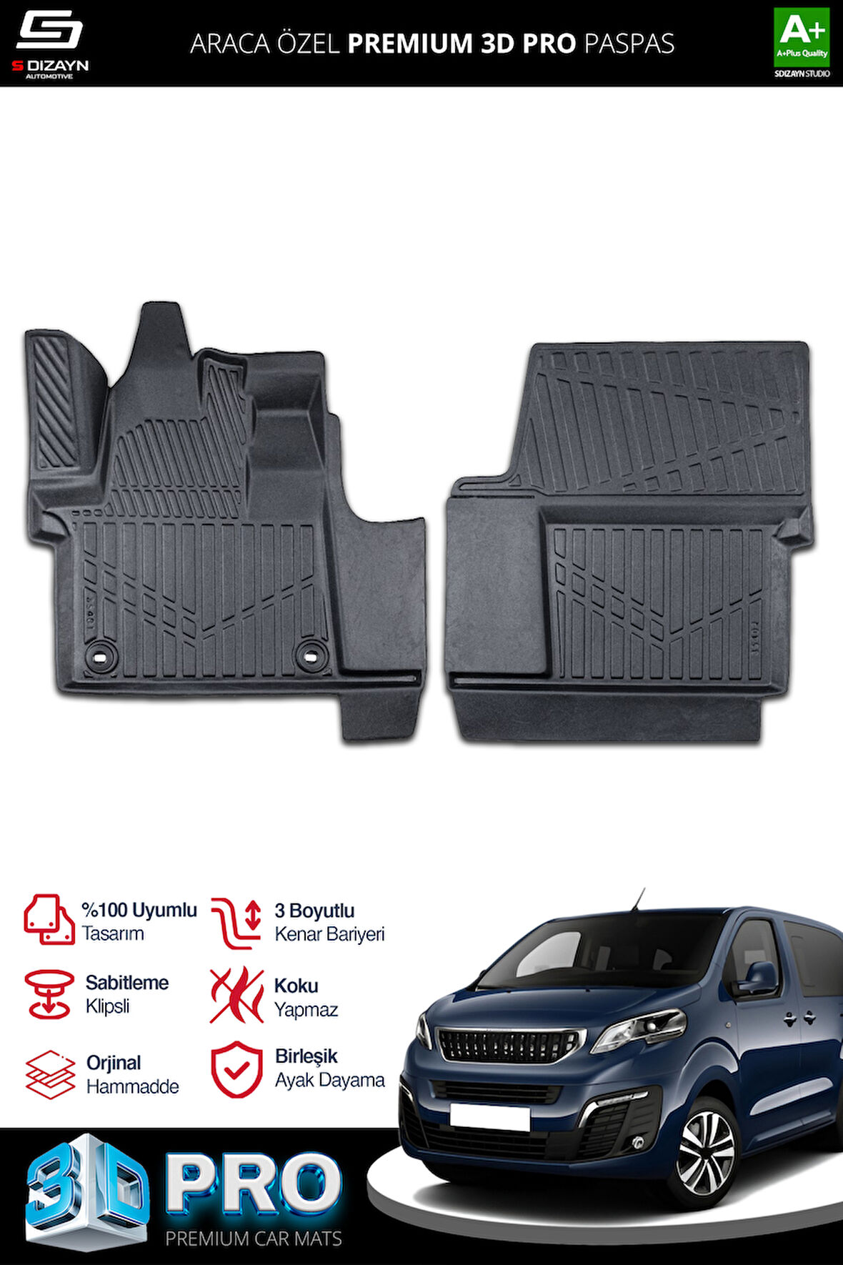 Peugeot Expert Traveller 3D Pro Havuzlu Paspas 2016 Üzeri A+ Kalite