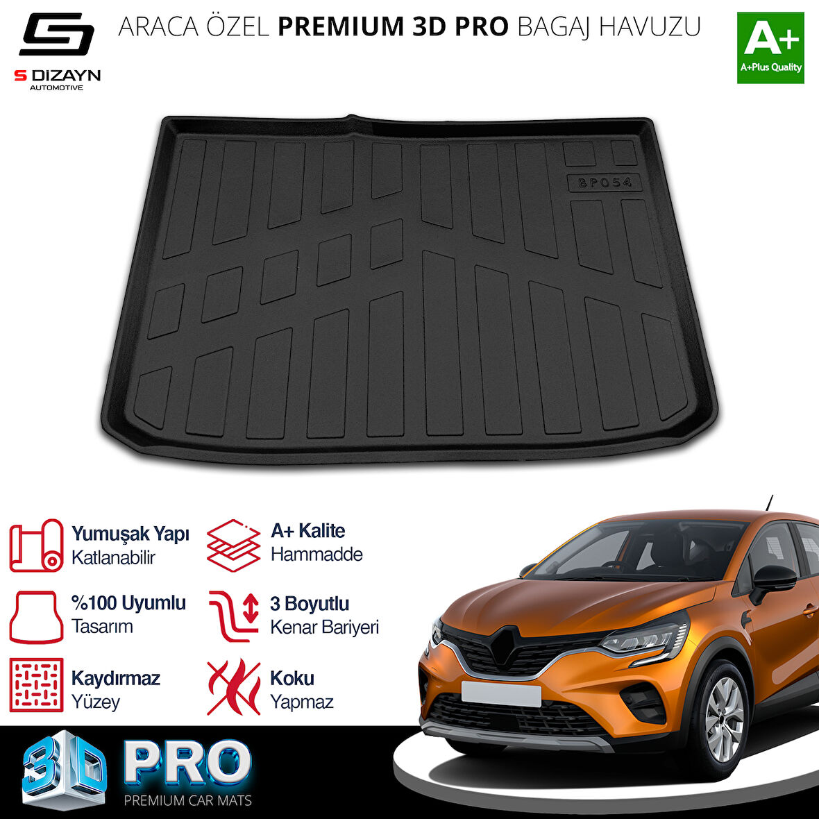 S-Dizayn Renault Captur 3D Pro Bagaj Havuzu 2019 Üzeri A+ Kalite