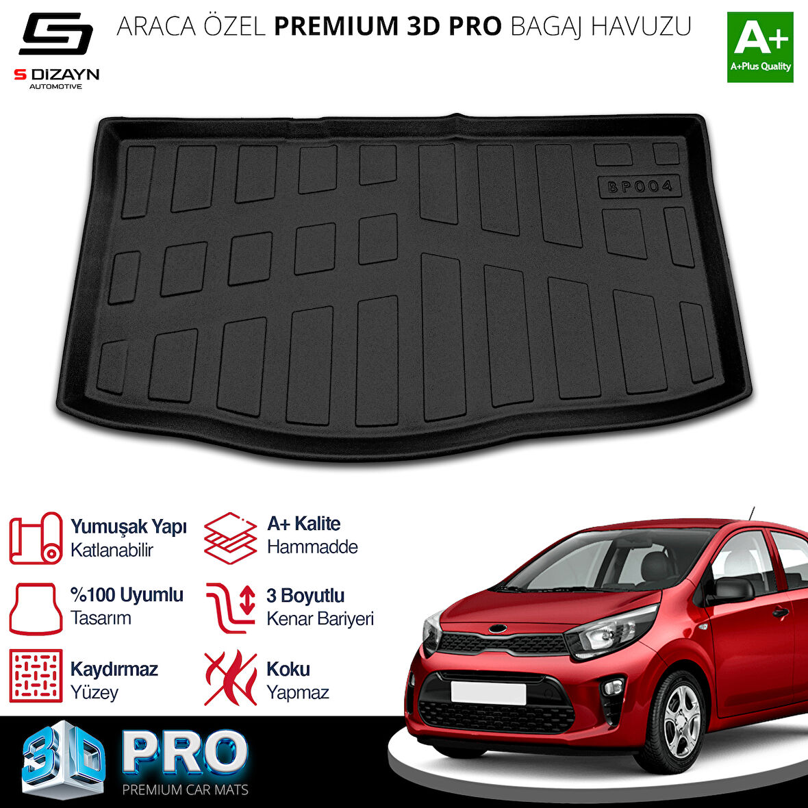 S-Dizayn Kia Picanto 3D Pro Bagaj Havuzu 2017 Üzeri A+ Kalite