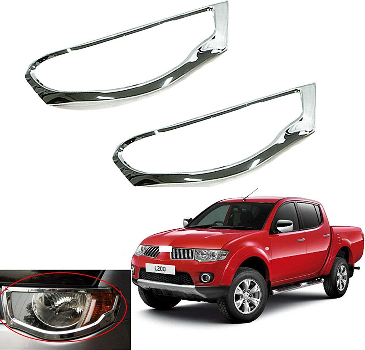 Mitsubishi L200 Uyumlu 2006 2014 Ön Far Kaplama ABS (Plastik) Krom