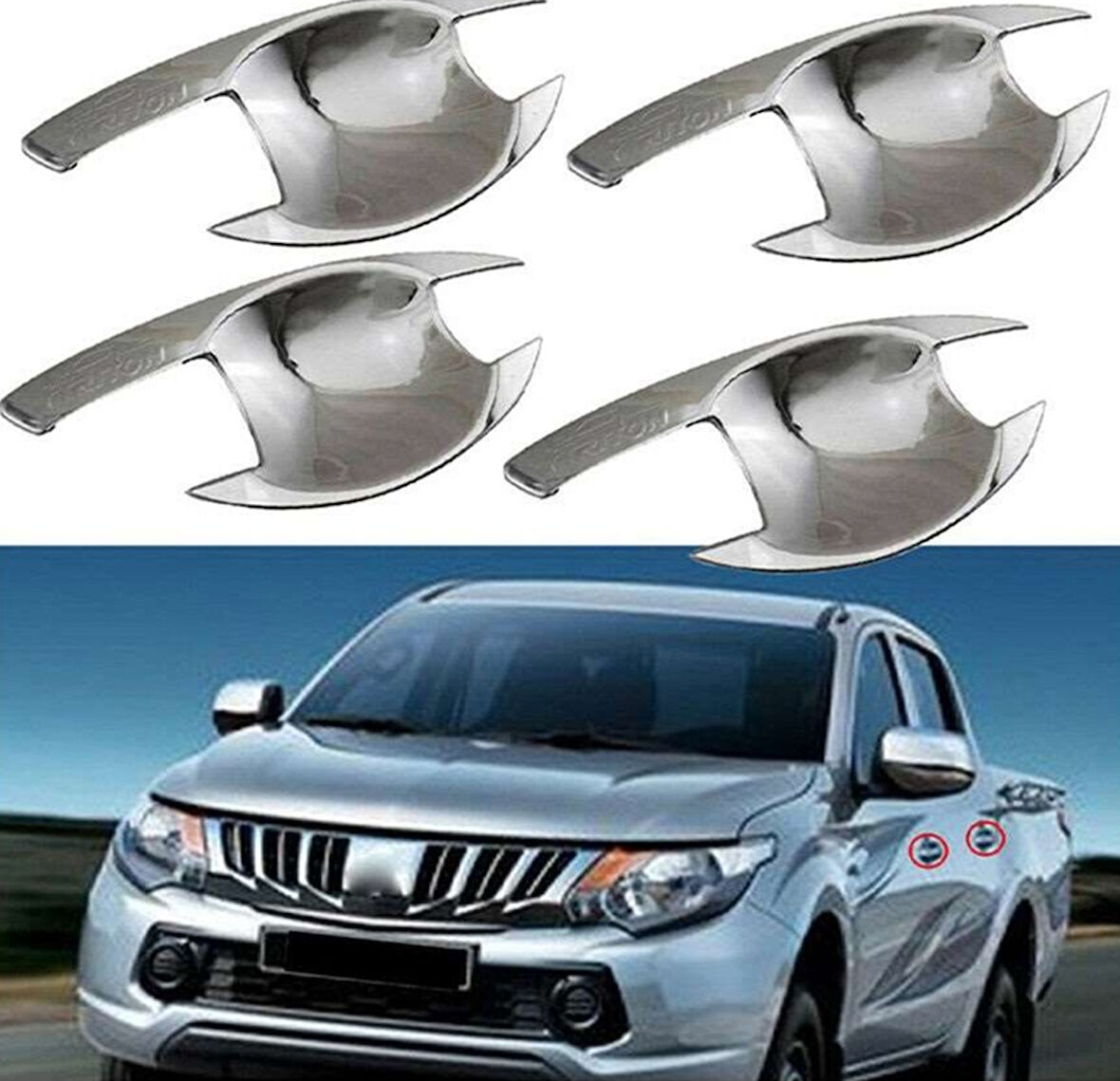 Mitsubishi L200 Uyumlu 2015 2018 Dış Kapı Kolu İç Kaplama ABS (Plastik) Krom