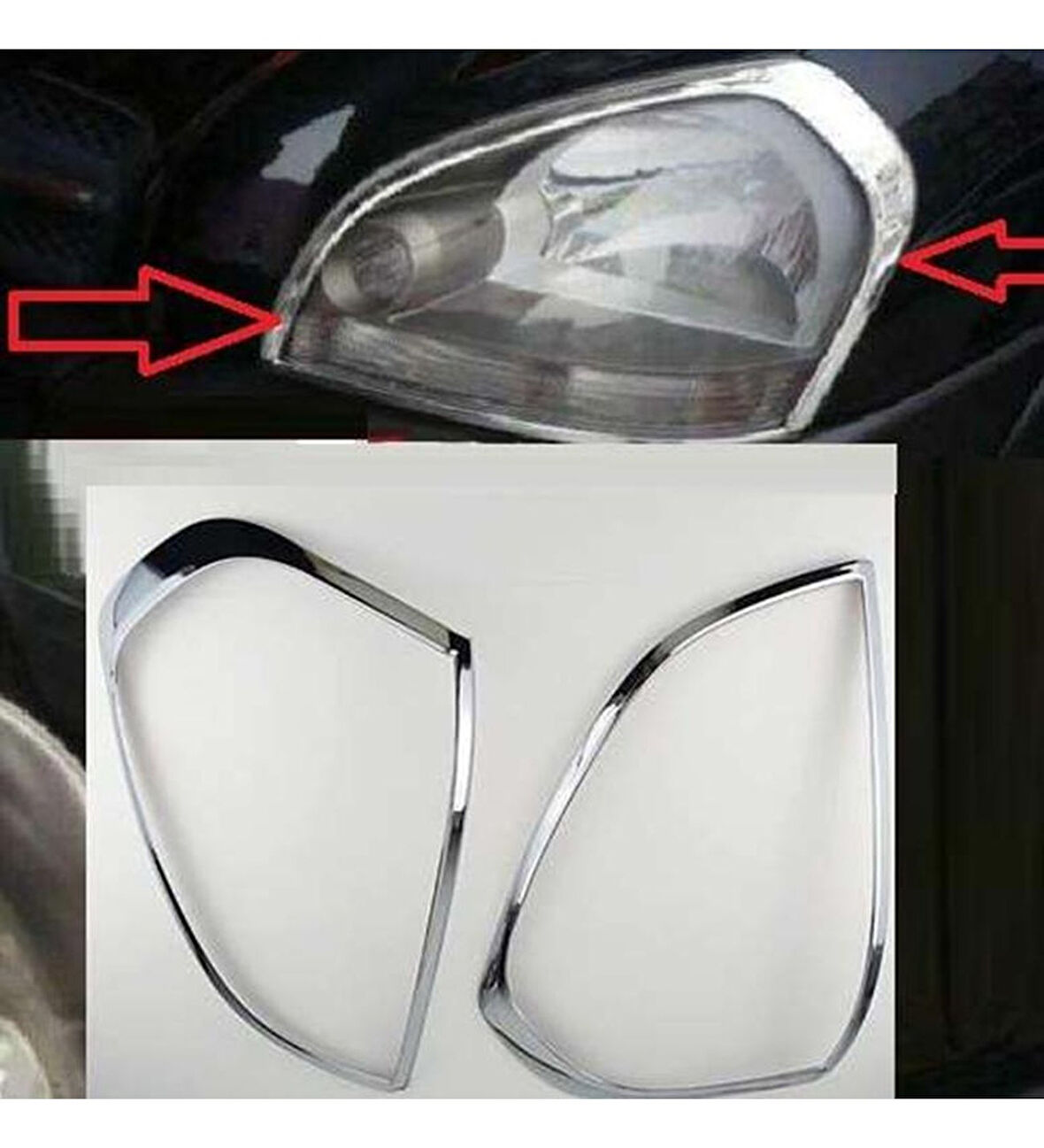 Hyundai Tucson Uyumlu 2004 2014 Ön Far Kaplama ABS (Plastik) Krom
