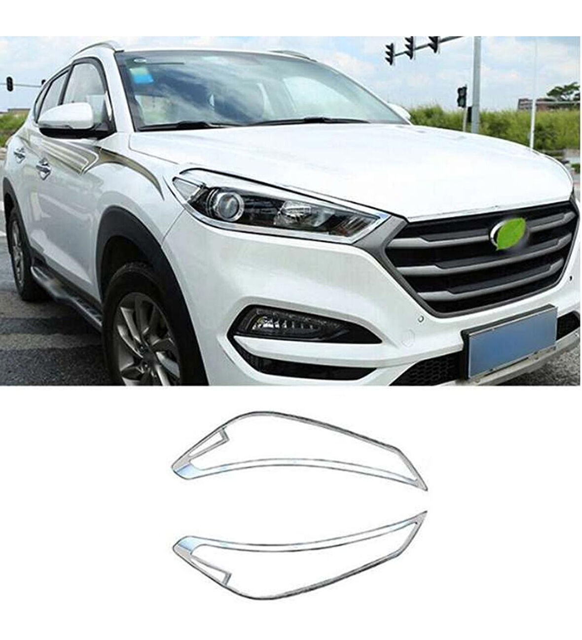 Hyundai Tucson Uyumlu 2015 2018 Ön Far Kaplama Abs (Plastik) Krom
