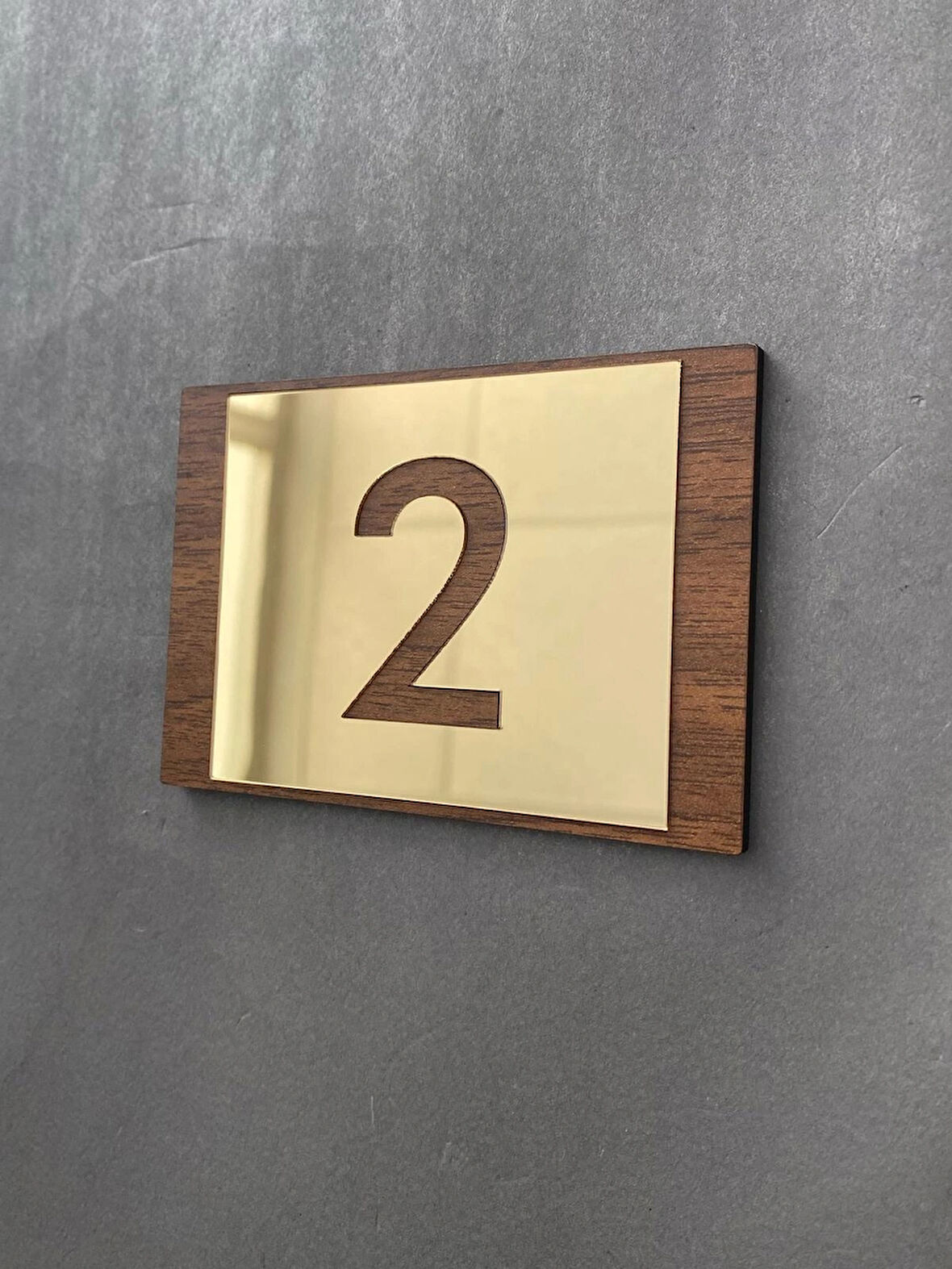 Lux Gold Aynalı Ceviz Mdf Serisi İç Mekan Apartman Daire Kapı Numarası