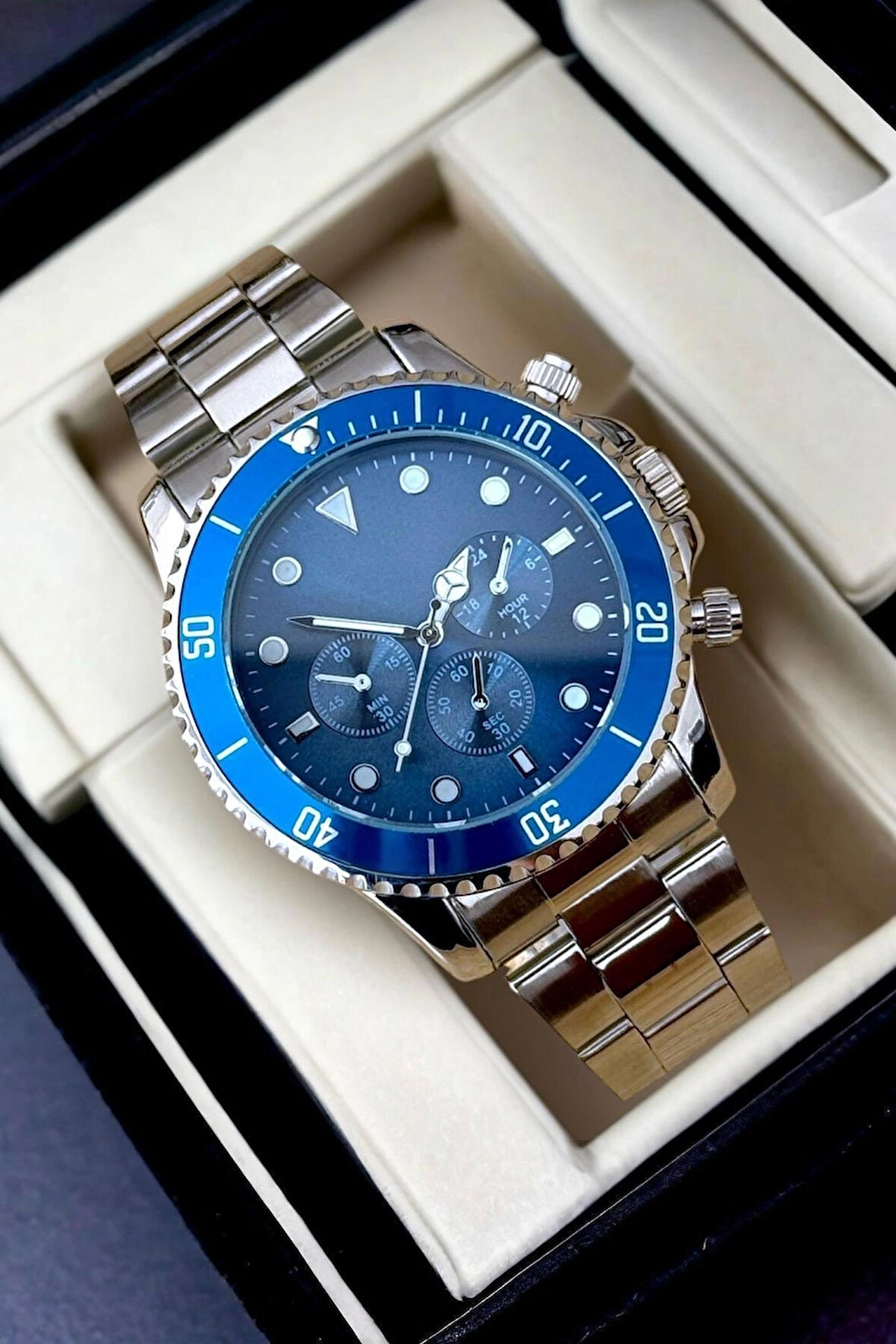 Premium Edition Ipc Kaplama Mavi&Gümüş Erkek Kol Saati