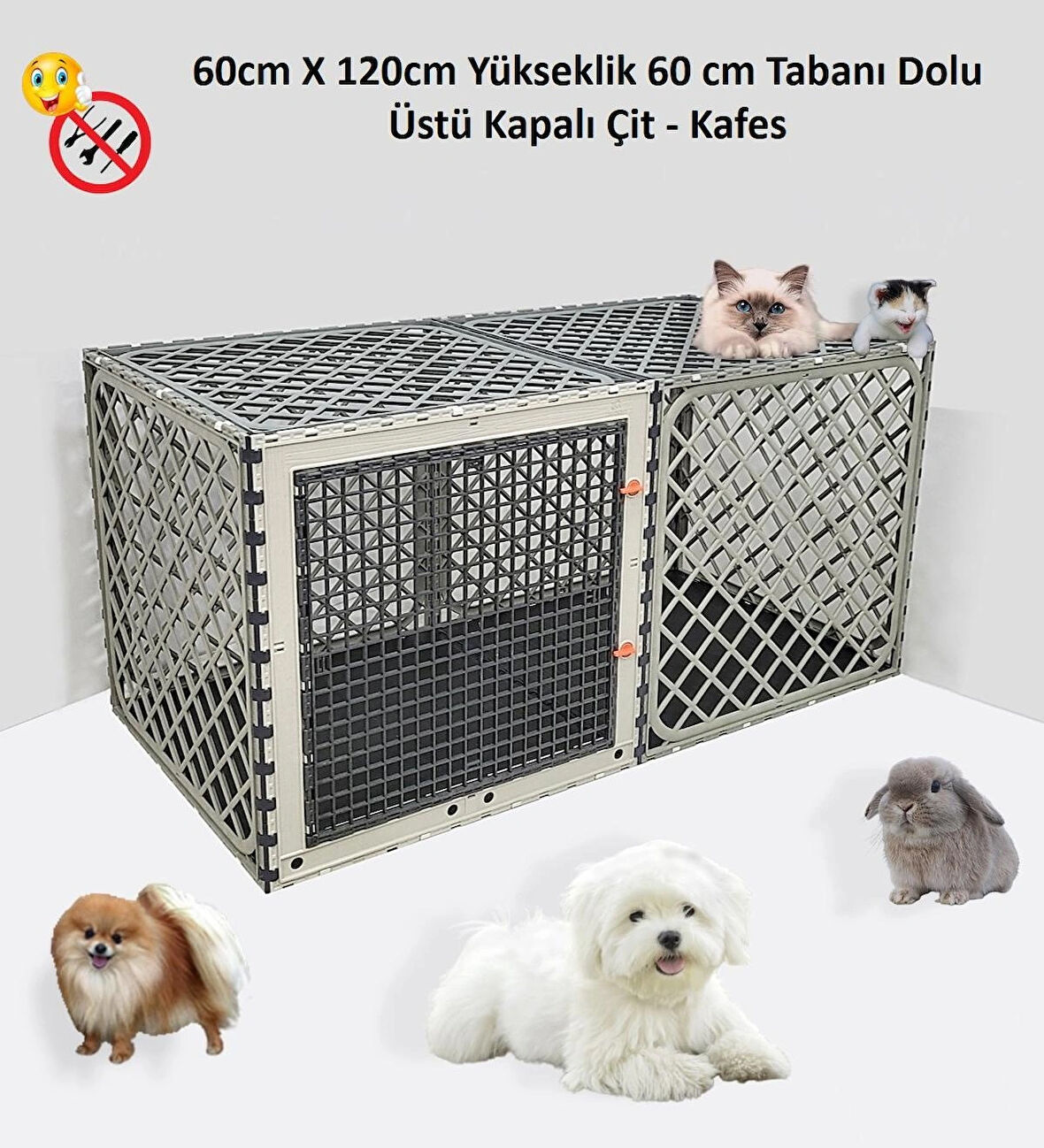 60cm X 120cm Yükseklik 60cm Tabanı Dolu-Üstü Kapalı Köpek, Kedi Tavşan Çit ve Kafesi