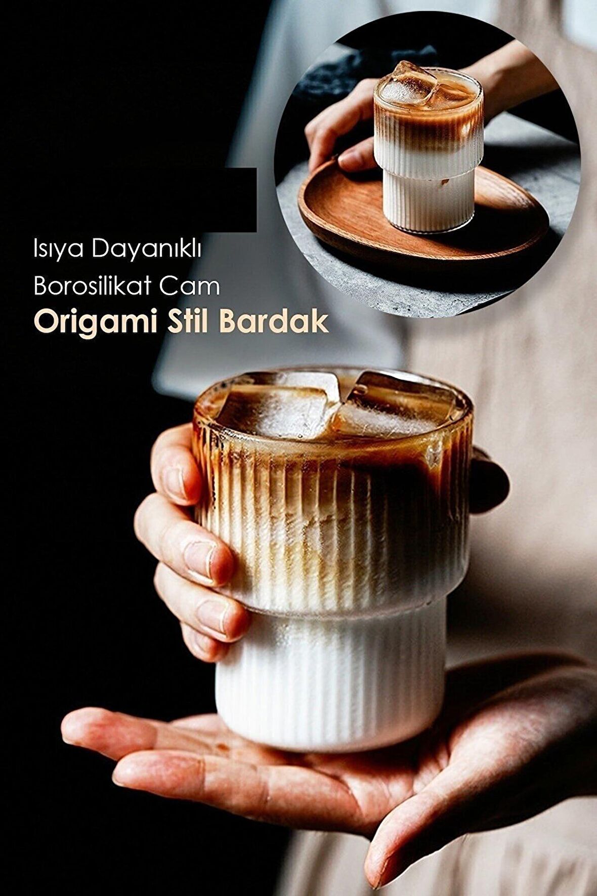 2 Adet Isıya Dayanıklı Origami Stil Bardak | Kahve Ve Sunum Bardağı | Borosilikat Bardak 300 ml