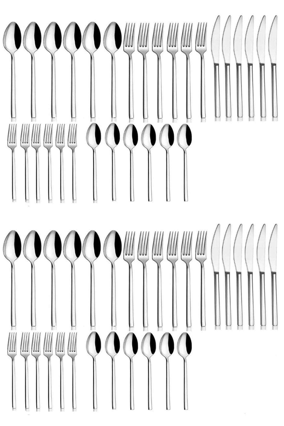 12 Kişilik 60 Parça Paslanmaz Çelik Lüx Sade Çubuk Model Çatal Kaşık Bıçak Takımı Seti 