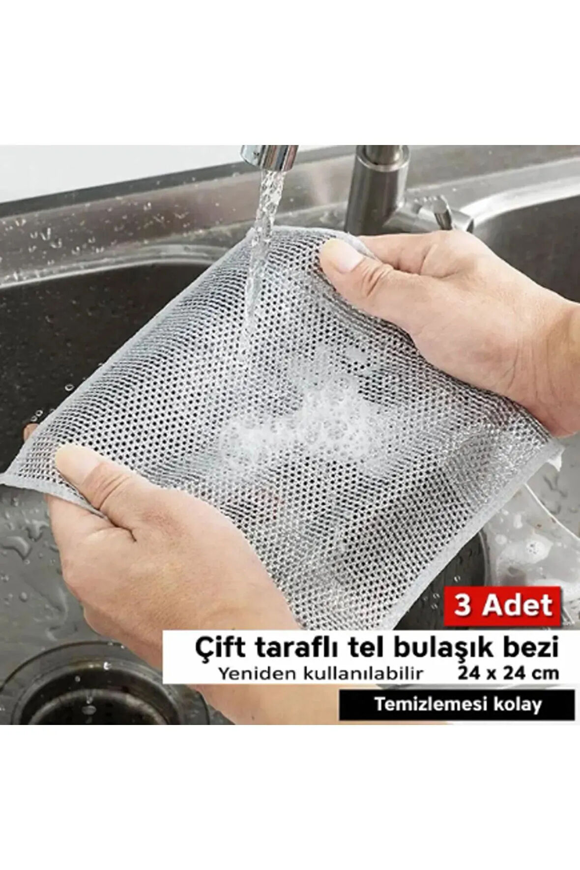 3 Adet Çizmez Çift Taraflı Inox Tel Bez Çok Amaçlı Çizmez Tel Bulaşık Bezi Islak-Kuru Kullanım