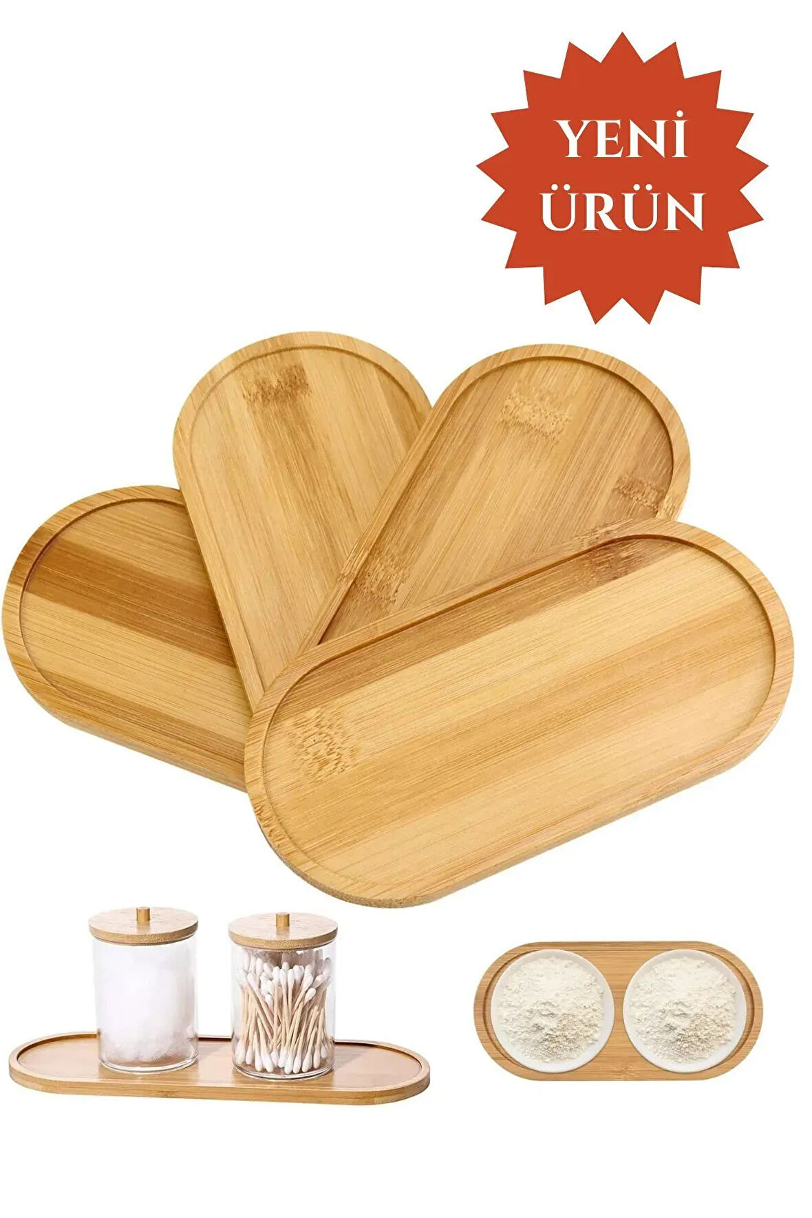 2 Adet Doğal Bambu Oval Sunum Tabağı Yağdanlık, Çerezlik, Baharatlık Standı 26CM