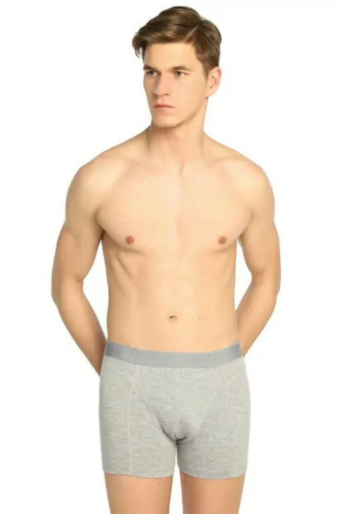Erkek Gri Likralı Elastan Boxer 2'li Paket