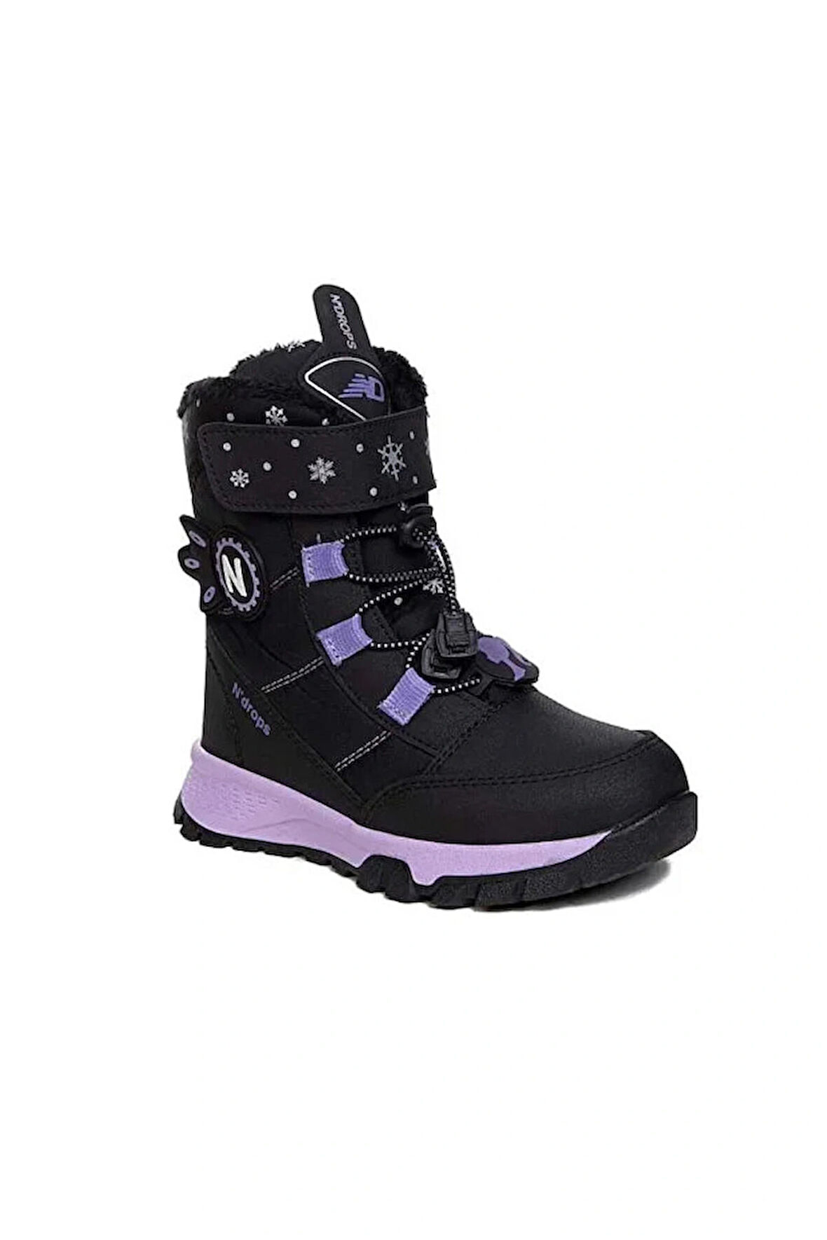 Ndrops Dayanıklı, Su Geçirmez, Ortopedik, Cırtlı, Siyah-Lila Kız Çocuk Kar Botu Ayakkabı