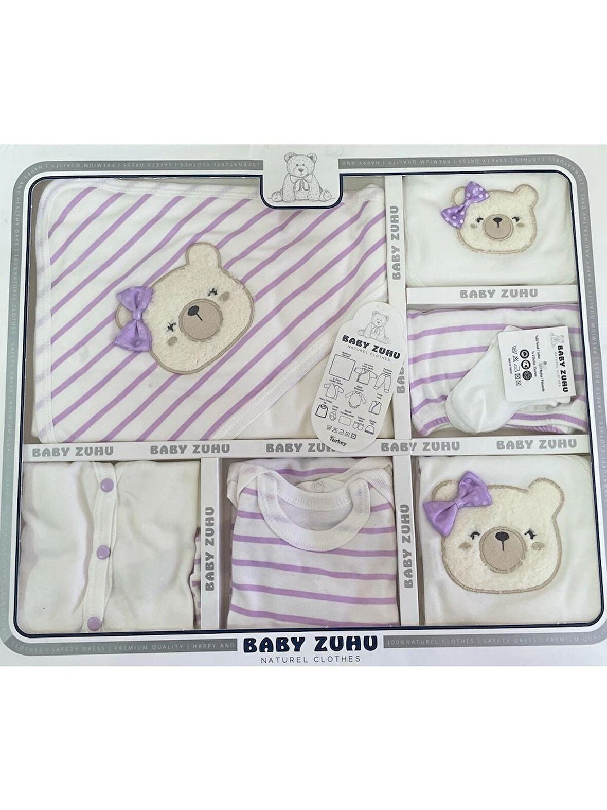 %100 Pamuk Kutulu 10'LU Hastane Çıkışı Ayı Desenli 10 Parça Set