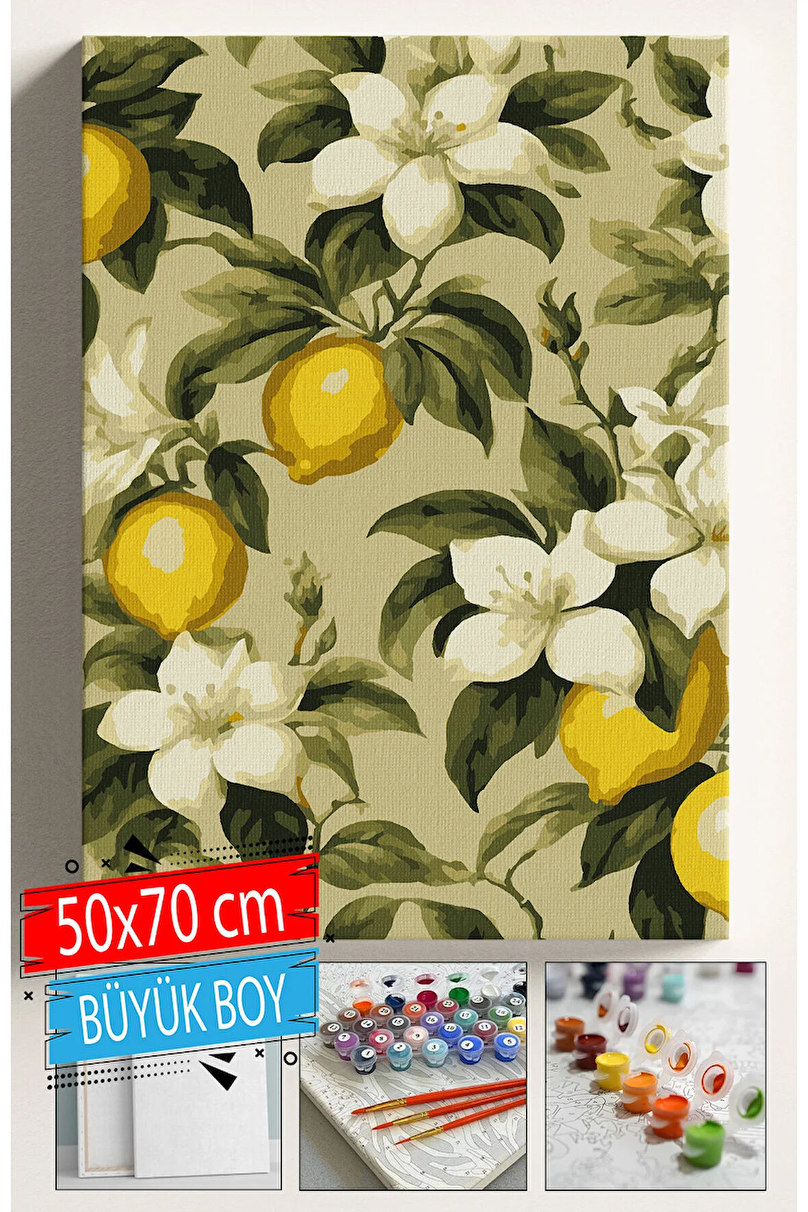 Sayılarla Boyama Seti Numaralı Tuval Fırça Boya Dahil Kasnaklı Set 50x70 Cm - LİMON