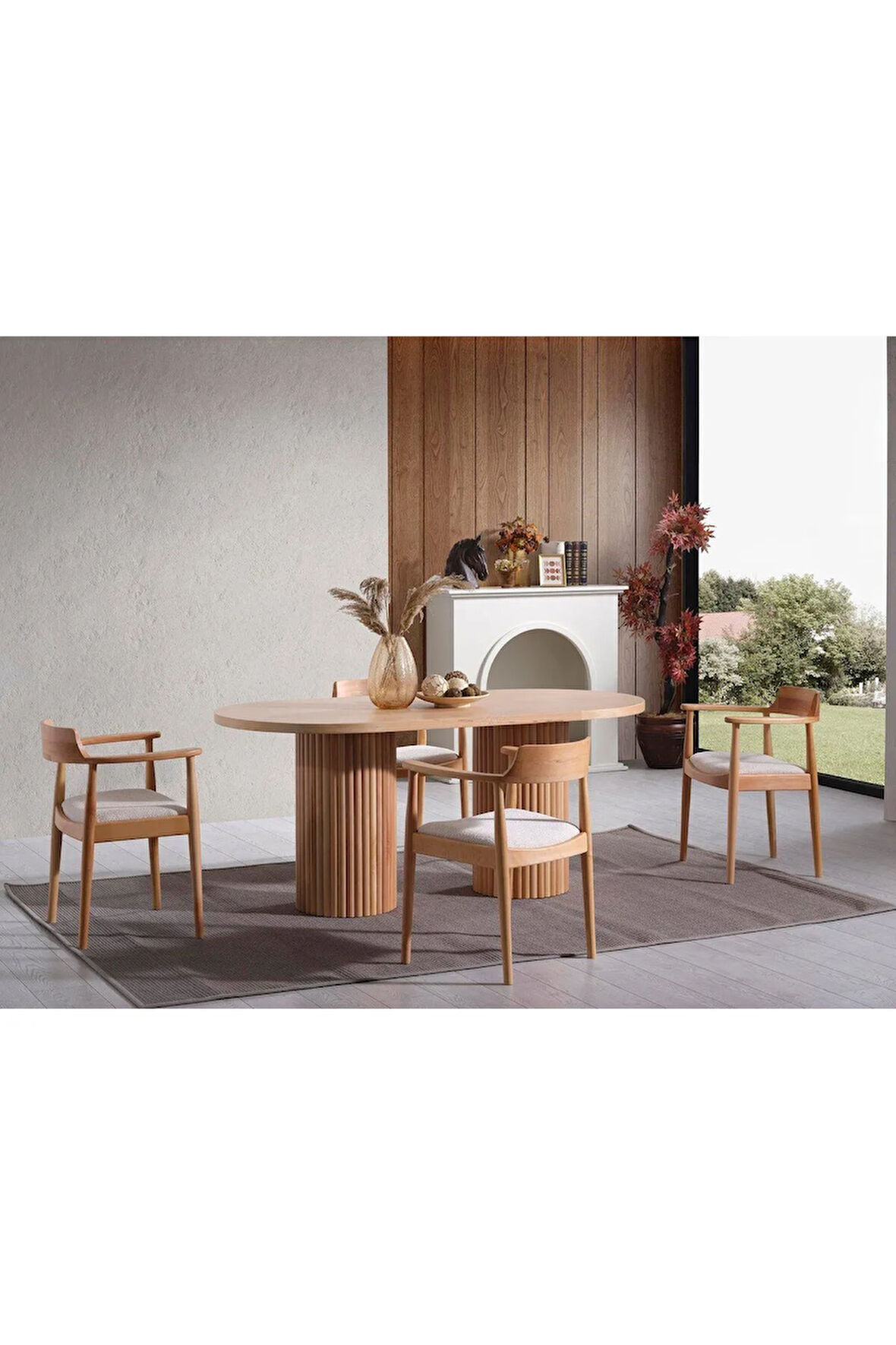 Lines Beyaz Iskandinav Natural Ahşap Bohem Sandalye