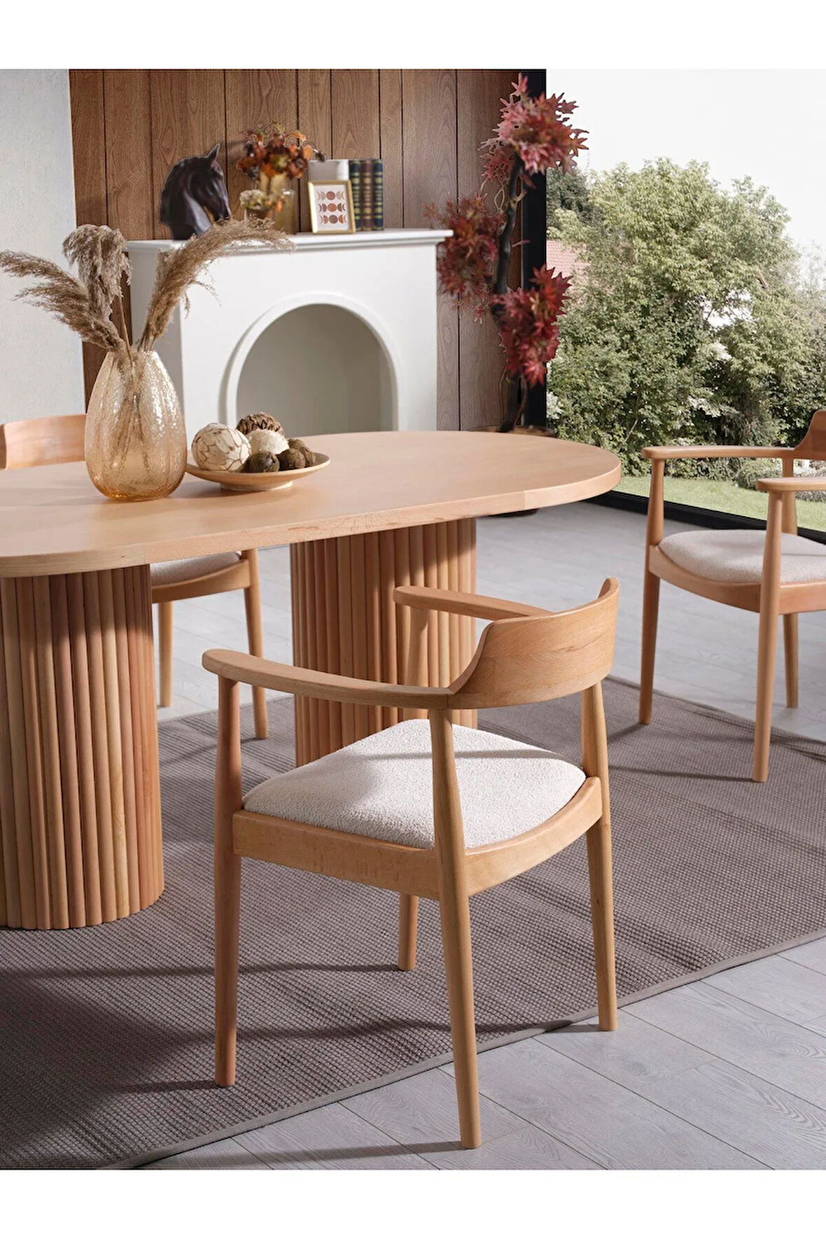 Lines Krem İskandinav Natural Ahşap Bohem Sandalye