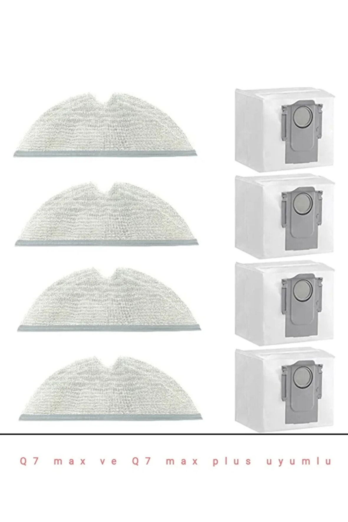 Roborock Q7 Max Ve Max Plus Uyumlu 4 Adet Paspas Mop Ve 4 Adet Toz Torbası