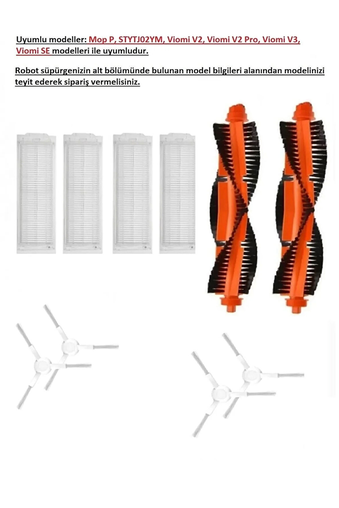 Mi Robot Vacuum Mop P - Pro Viomi V2 - V3 - Se Uyumlu Beyaz Yan Fırça Filtre Seti