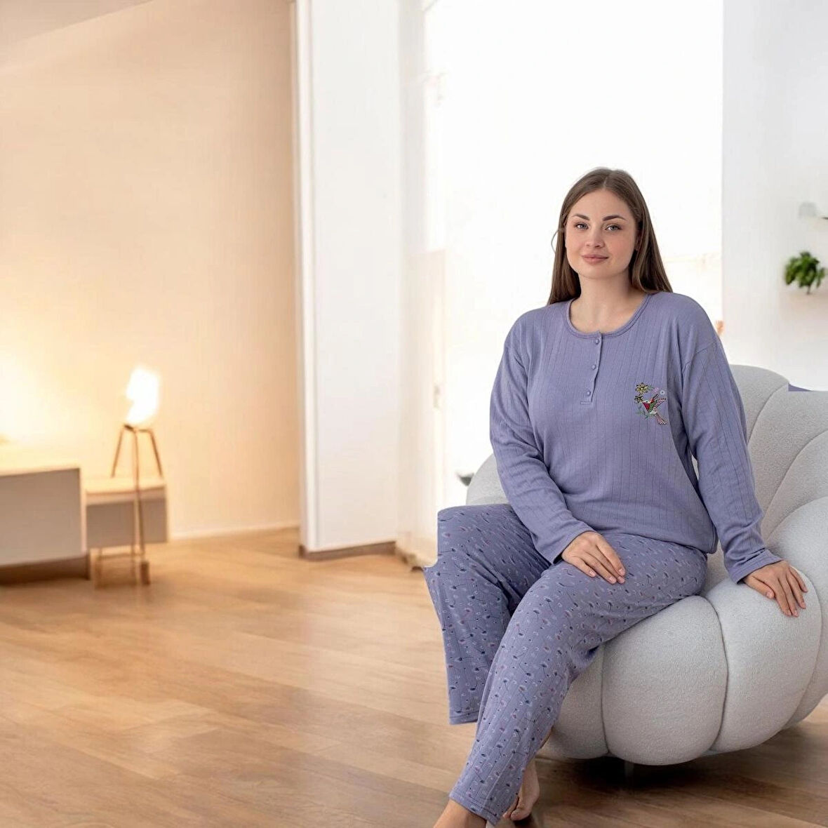 Lukitus Battal Büyük Beden İnterlok Kadın Pijama Takımı