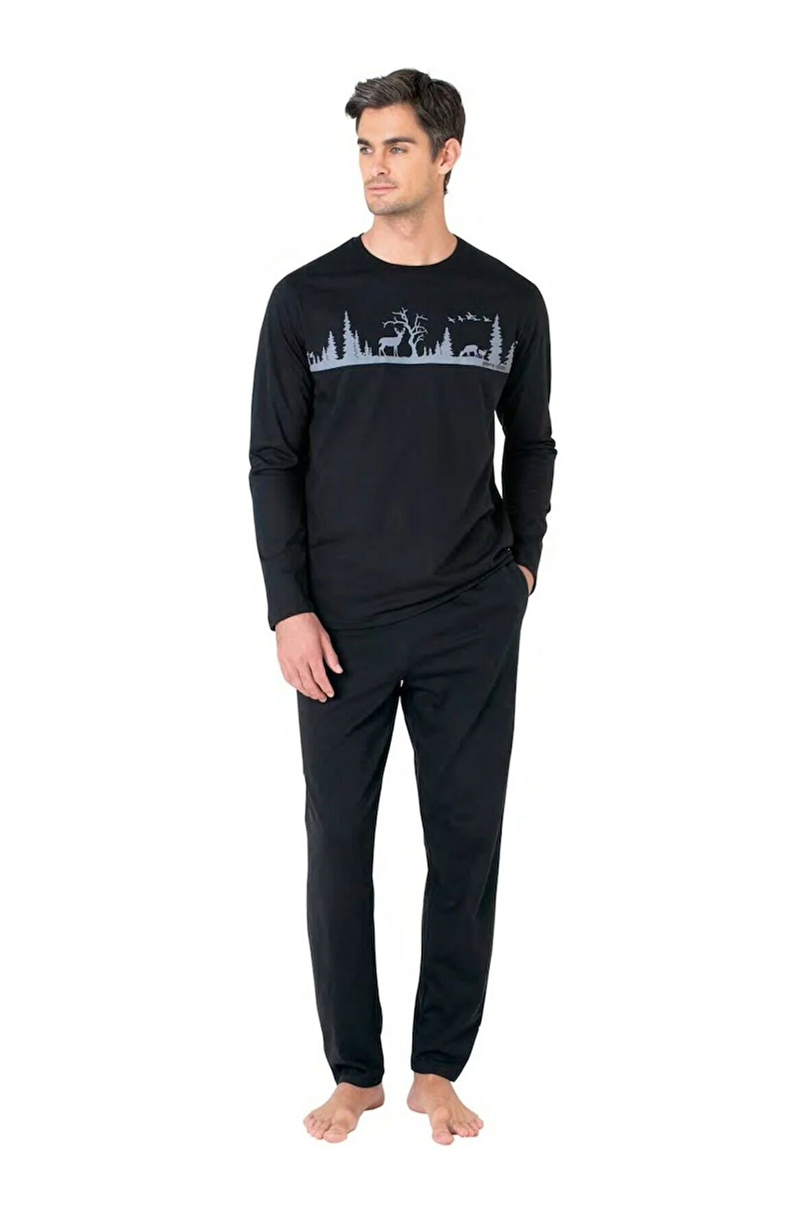 Erkek Uzun Kollu Bisiklet Yaka Pijama Takım 6104