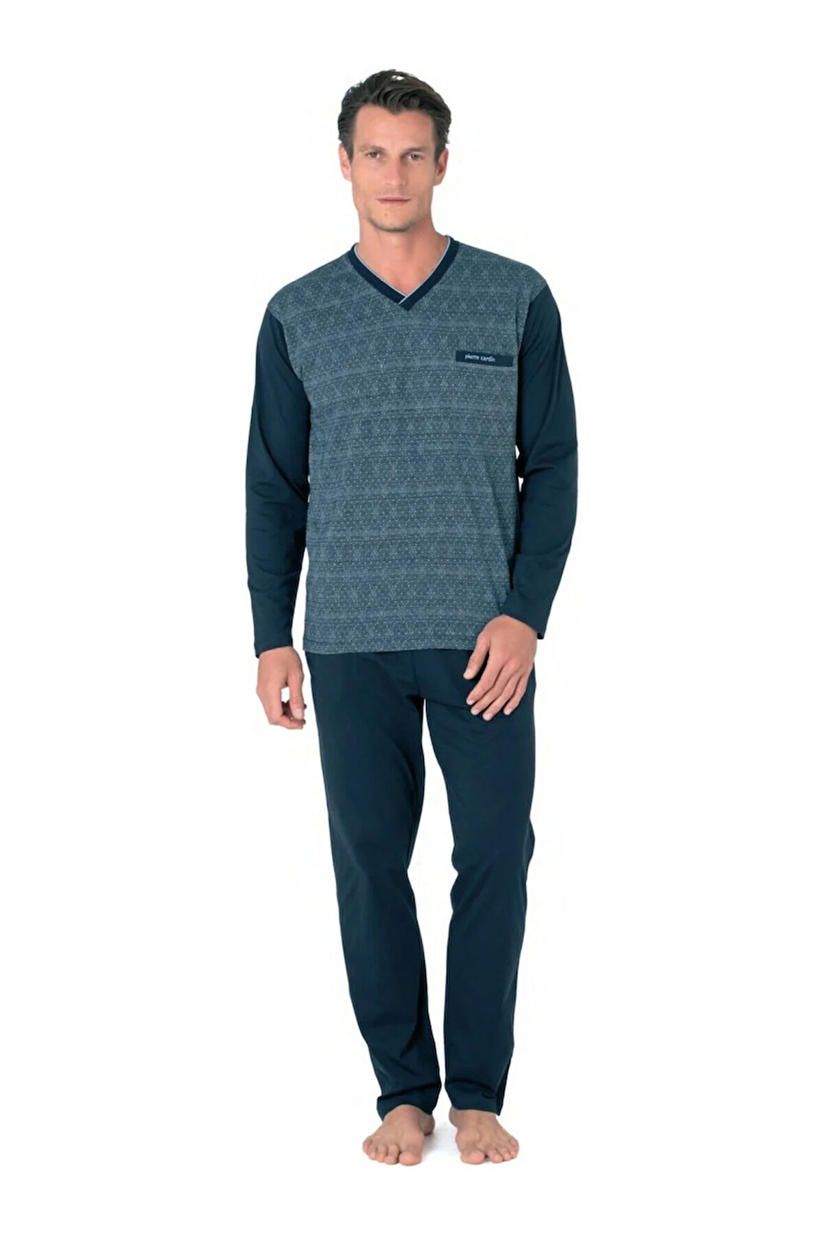 Erkek Kuzun Kollu V Yaka Pijama Takım 6110