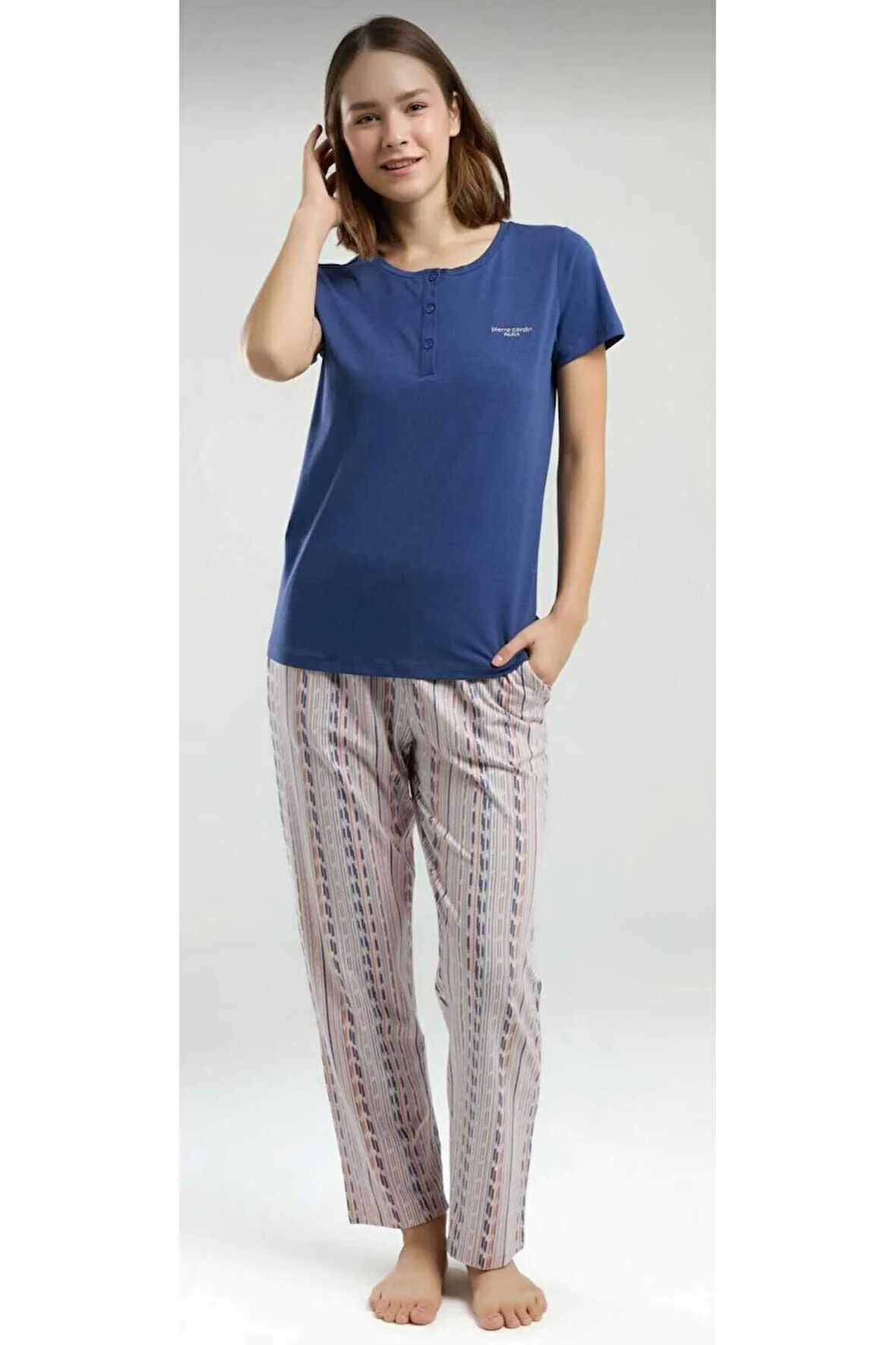 Kadın Kısa Kol Cepli Pijama Takım -8956