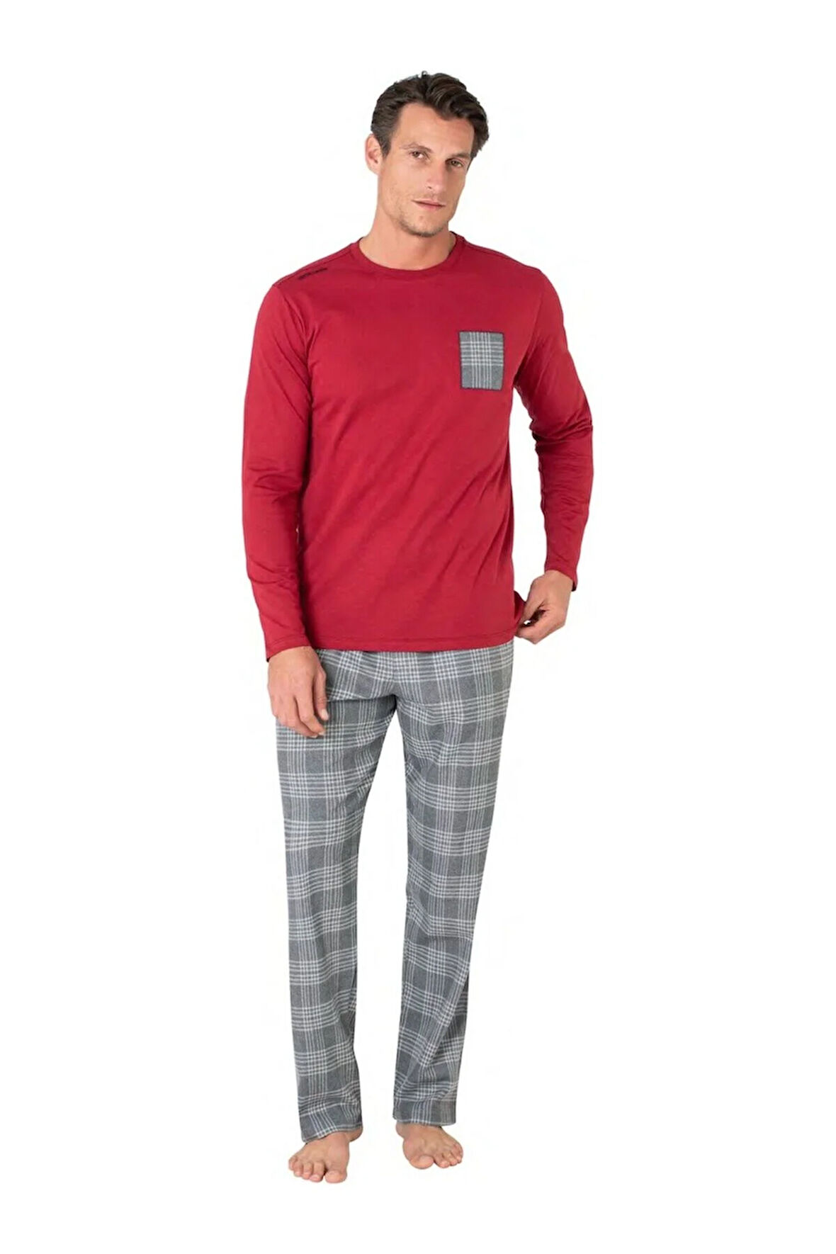 Erkek Uzun Kollu Bisiklet Yaka Pijama Takım 6107