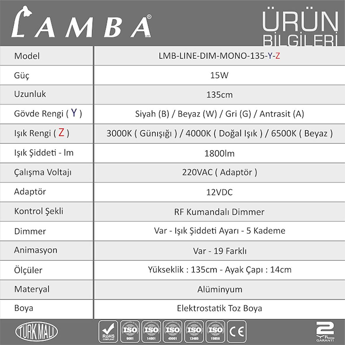 Lambaled Line Dimmer Kumandalı Gün Işığı ( 3000K ) Lambader