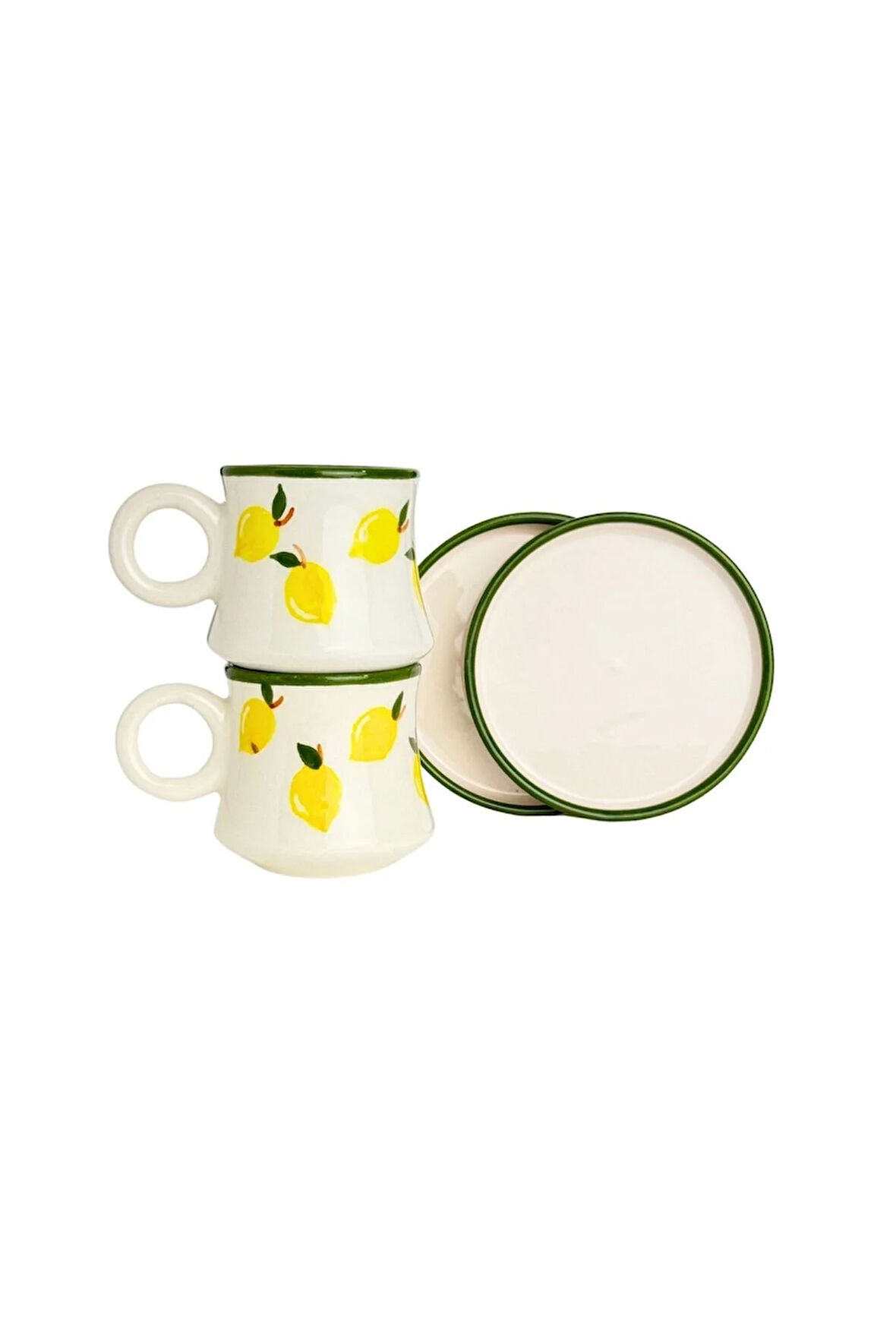 2’li Takım Limon Desenli El Yapımı Kazan Seramik Kahve Fincanı, Kahve Fincanı, Hand Made