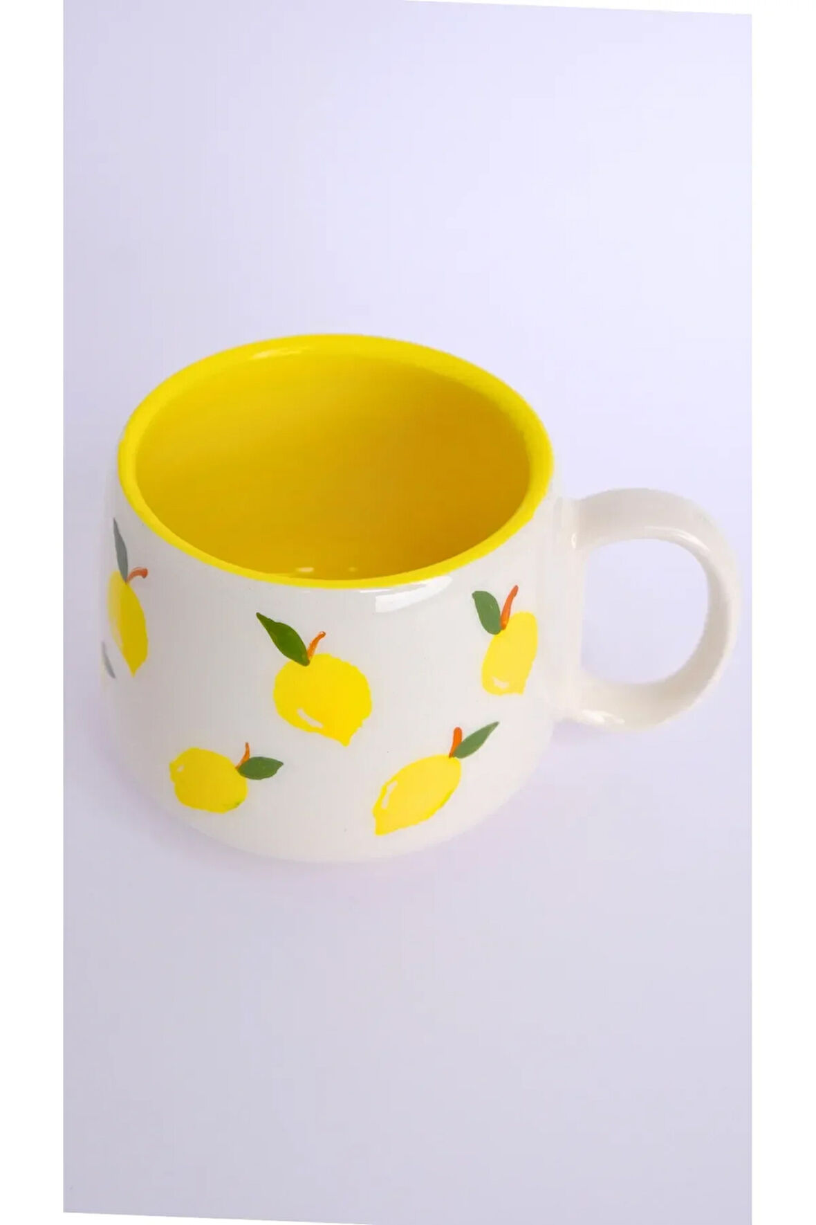 Limon Desenli El Yapımı Double Seramik Kupa, Seramik Kupa, Mug, Nescafe Kupası, Handmade