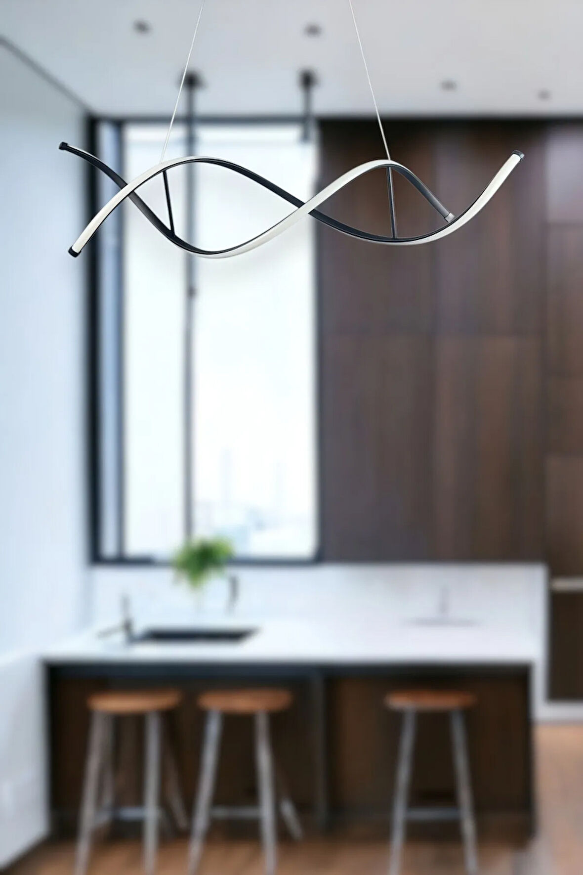 Lumora Modern Tasarım Siyah Renk Beyaz Ledli Cafe Mutfak Salon 2 Li Led Avize