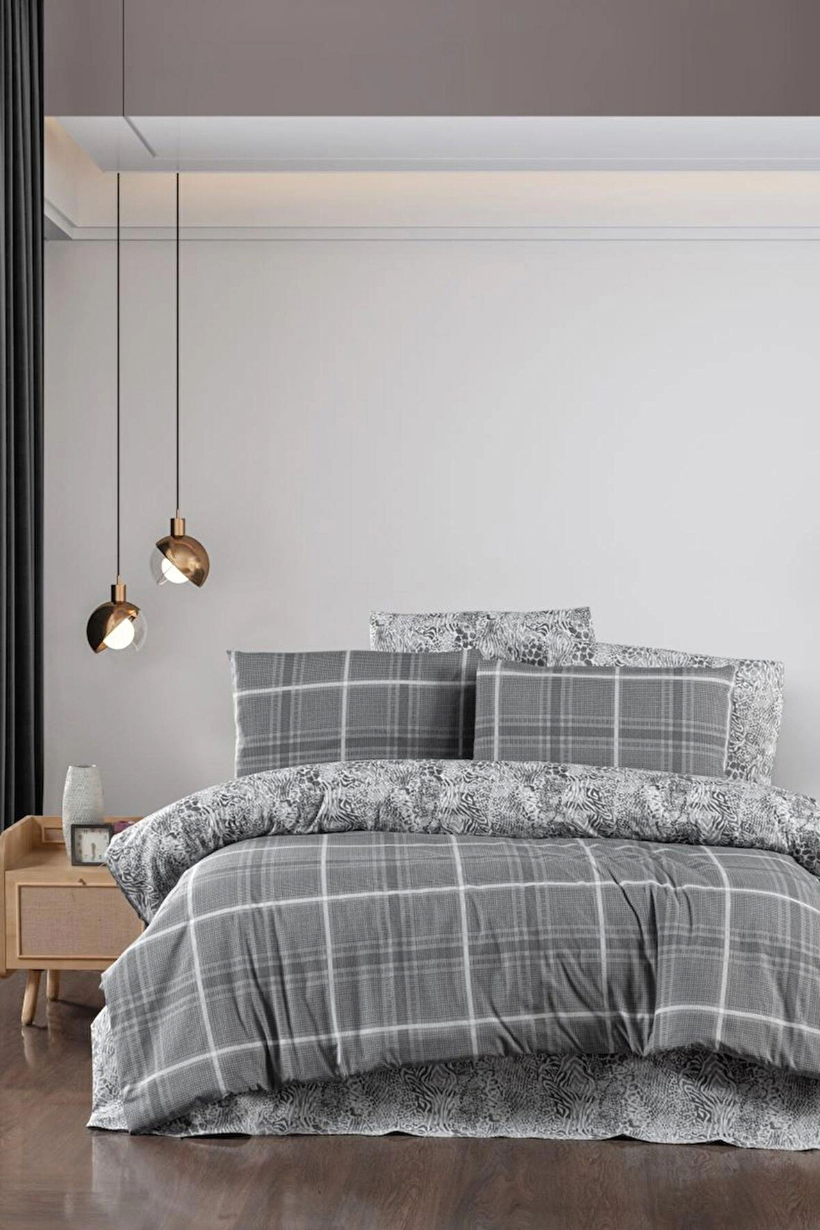 Ranforce Light Safir Gri Çift Kişilik Pamuklu Nevresim Takımı