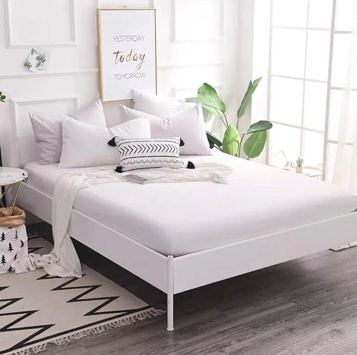 Beyaz Renkli Pamuklu Penye Kumaştan Tek/Çift Kişilik Fitted Lastikli Çarşaf (120 X 200)
