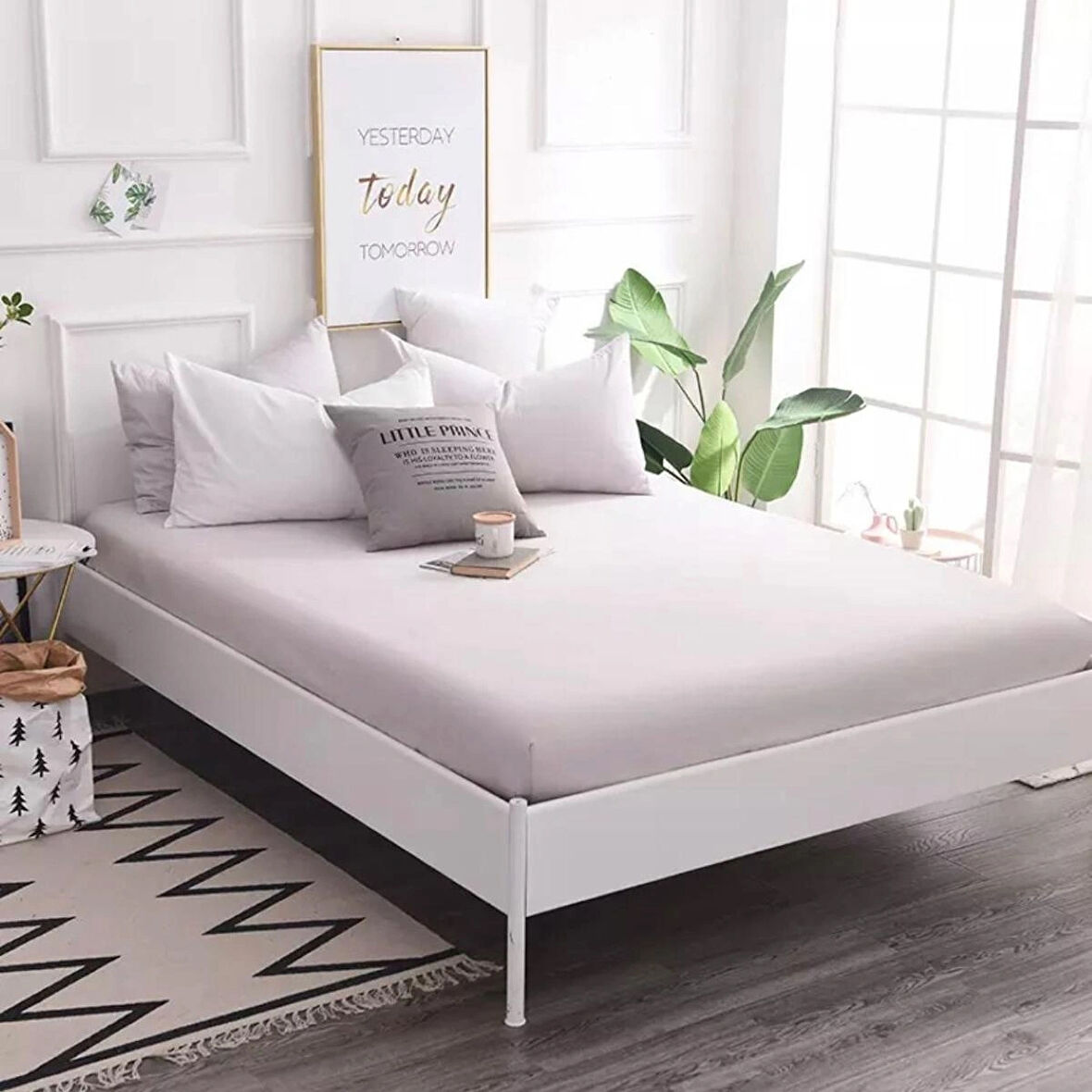 Gri Renkli Pamuklu Penye Kumaştan Tek/Çift Kişilik Fitted Lastikli Çarşaf (180 x 200)