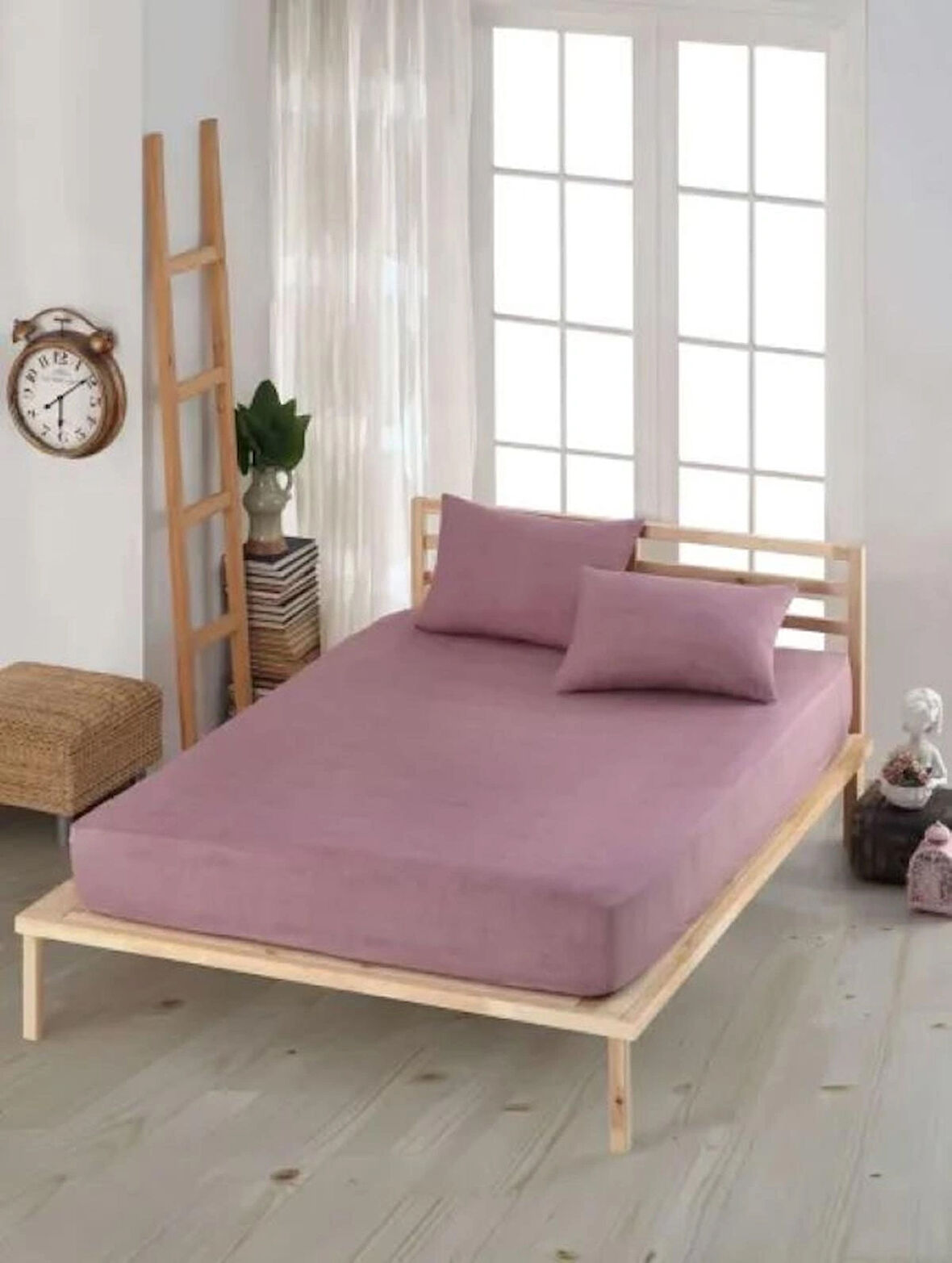 Gül Kurusu Renkli Pamuklu Ranforce Kumaştan Tek/Çift Kişilik Fitted Çarşaf Takımı (120 x 200)