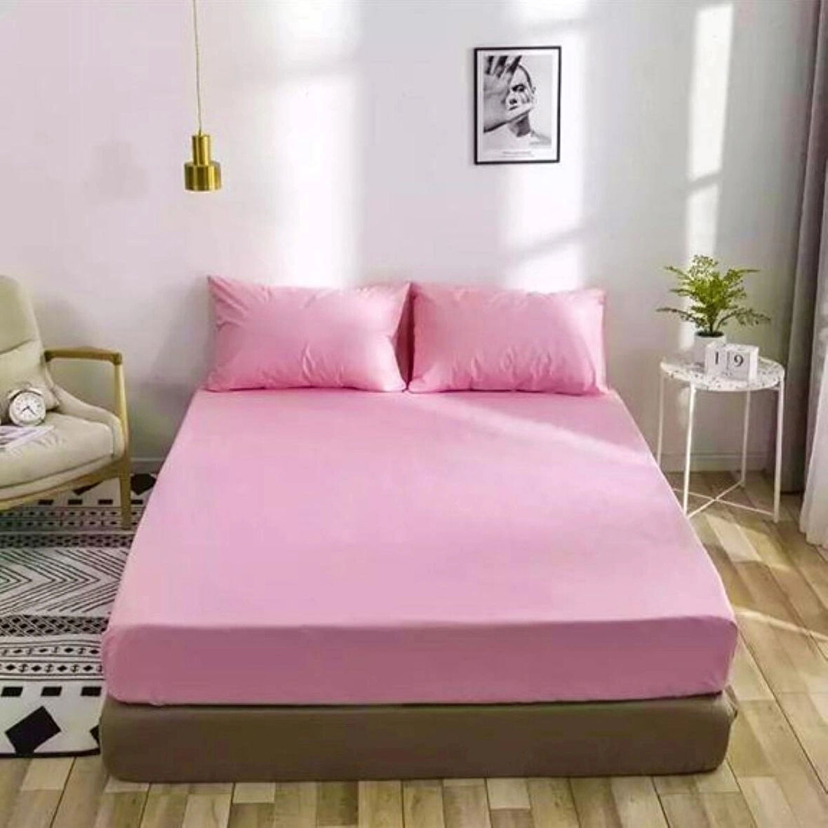 Pembe Renkli Pamuklu Ranforce Kumaştan Tek/Çift Kişilik Fitted Çarşaf Takımı (120 x 200)