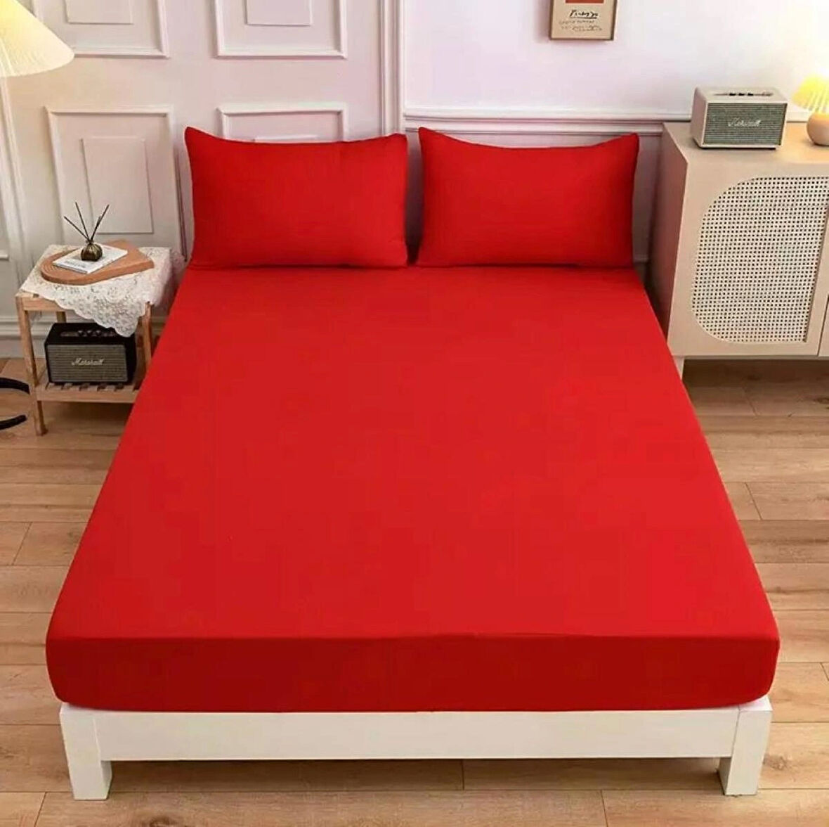 Kırmızı Renkli Pamuklu Ranforce Kumaştan Tek/Çift Kişilik Fitted Çarşaf Takımı (120 x 200)