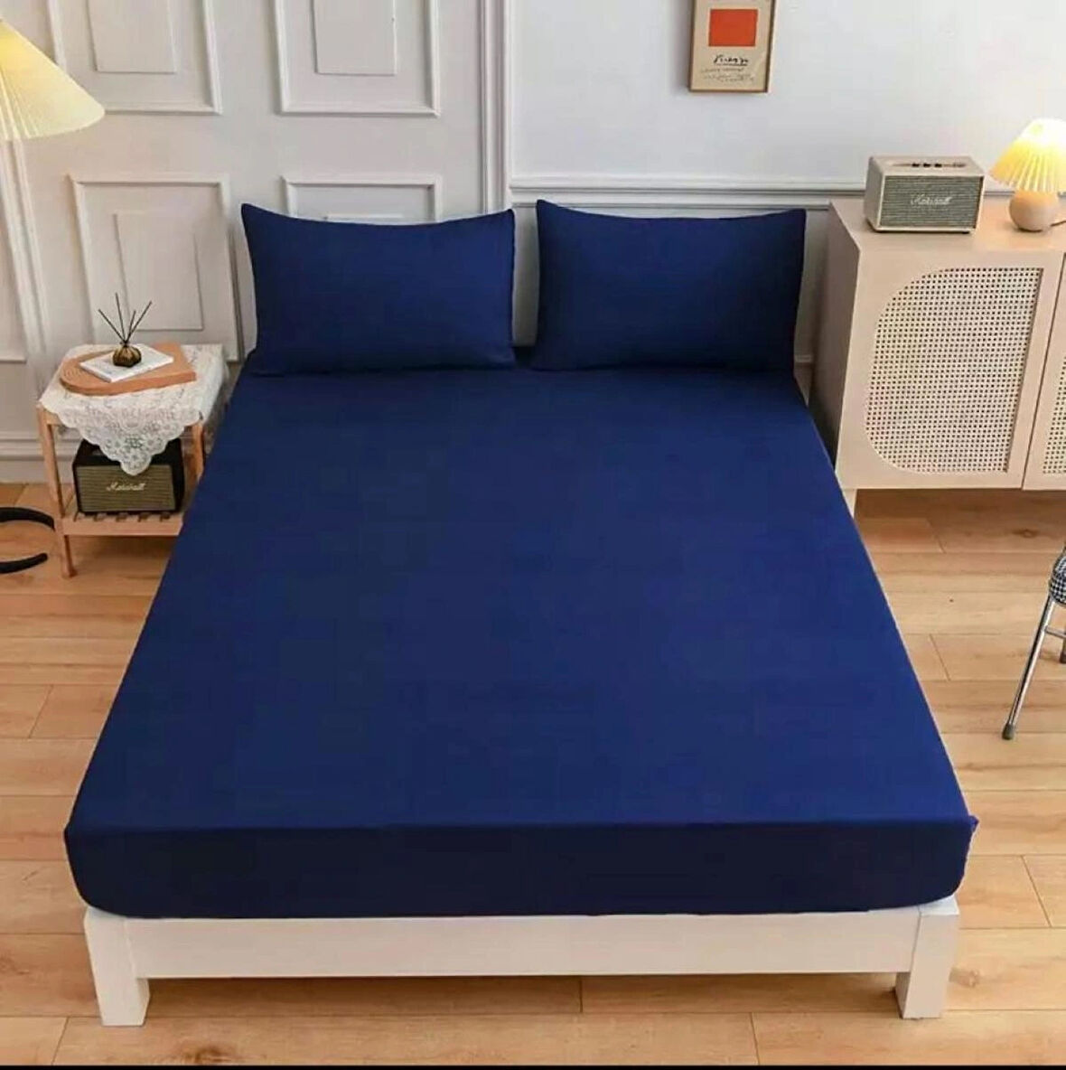 Lacivert Renkli Pamuklu Ranforce Kumaştan Tek/Çift Kişilik Fitted Lastikli Çarşaf Takımı (160 x 200)