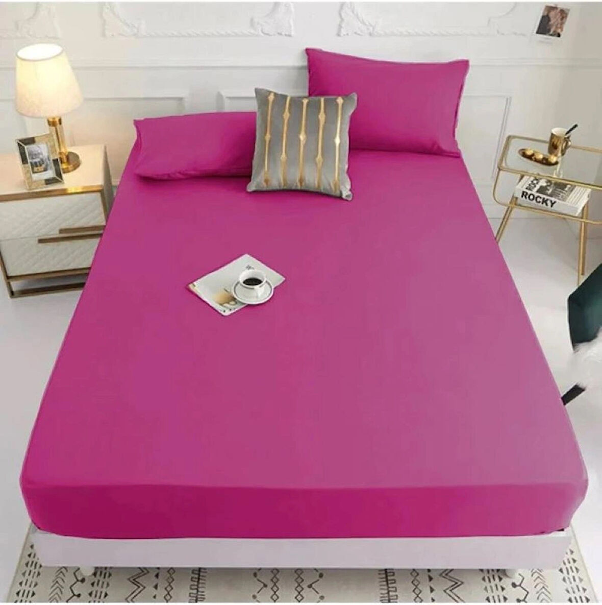 Fuşya Renkli Pamuklu Ranforce Kumaştan Tek/Çift Kişilik Fitted Lastikli Çarşaf Takımı (200 x 200)