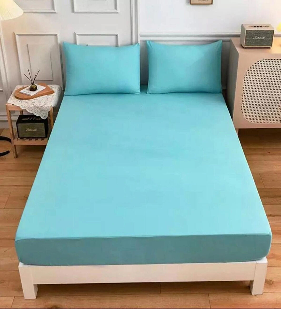 Mint Renkli Pamuklu Ranforce Kumaştan Tek/Çift Kişilik Fitted Lastikli Çarşaf Takımı (200 x 200)