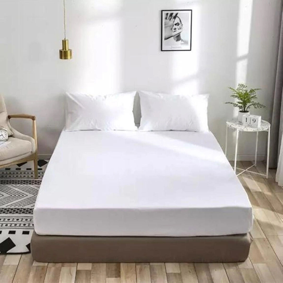 Beyaz Renkli Pamuklu Ranforce Kumaştan Tek/Çift Kişilik Fitted Lastikli Çarşaf Takımı (200 x 200)