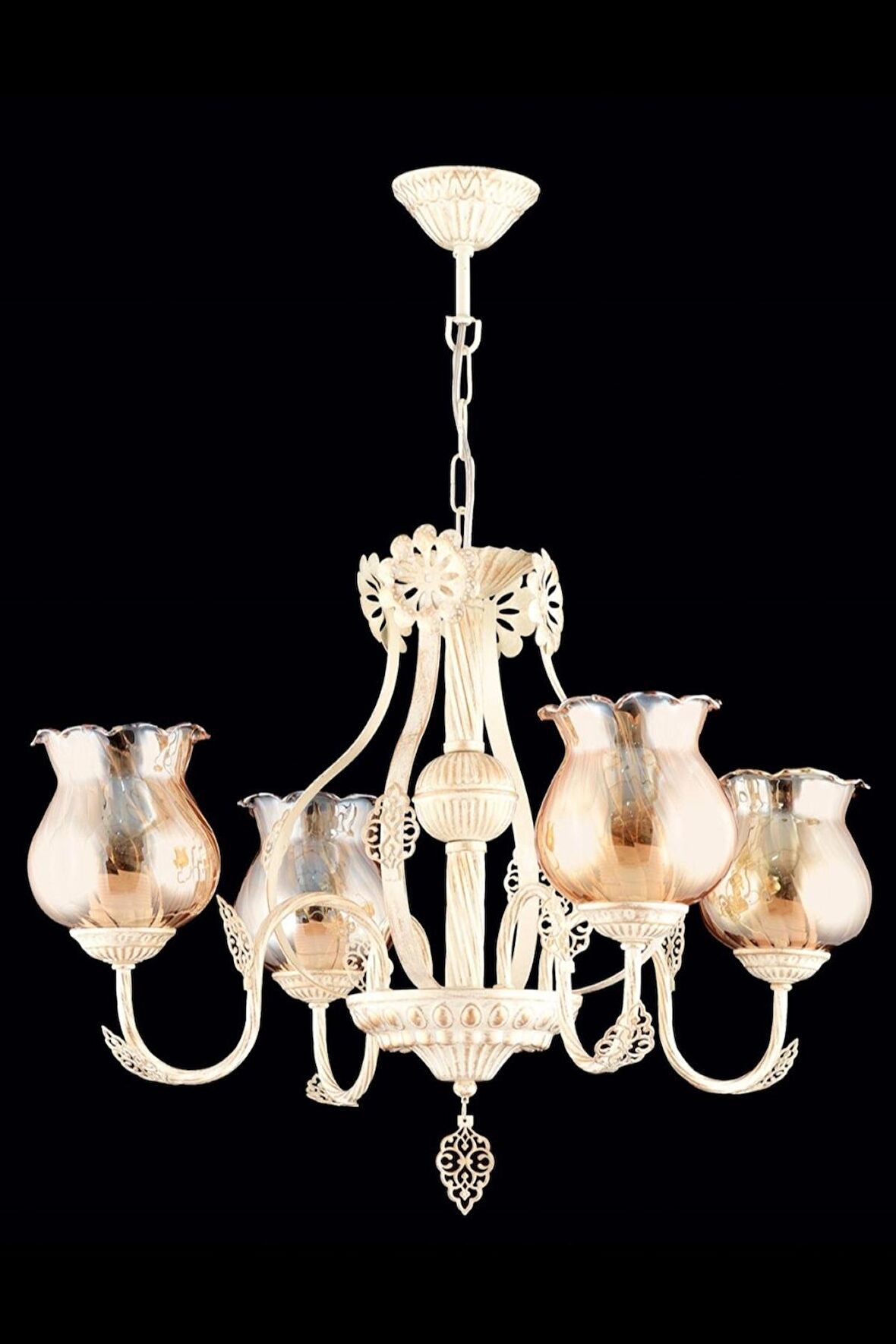 AVONNI AV-65114-4S Krem Ferforje Boyalı Klasik Avize E27 Metal Cam 58cm