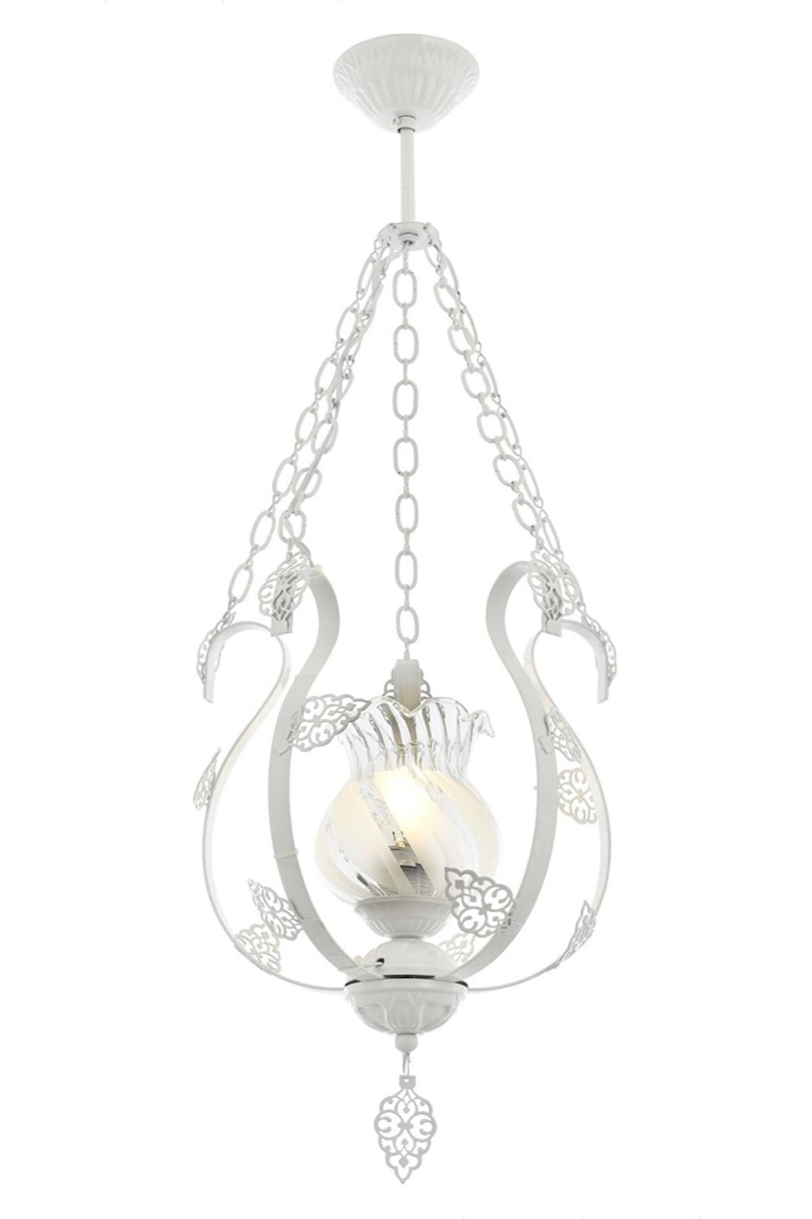 AVONNI AV-65119-T Beyaz Boyalı Klasik Avize E27 Metal Cam 30cm