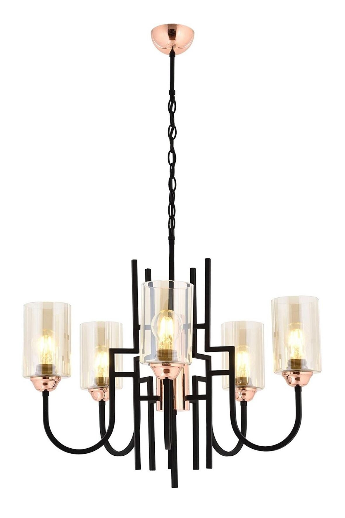 AVONNI AV-4163-5BSY Siyah Boyalı Modern Avize E27 Metal Cam 62cm