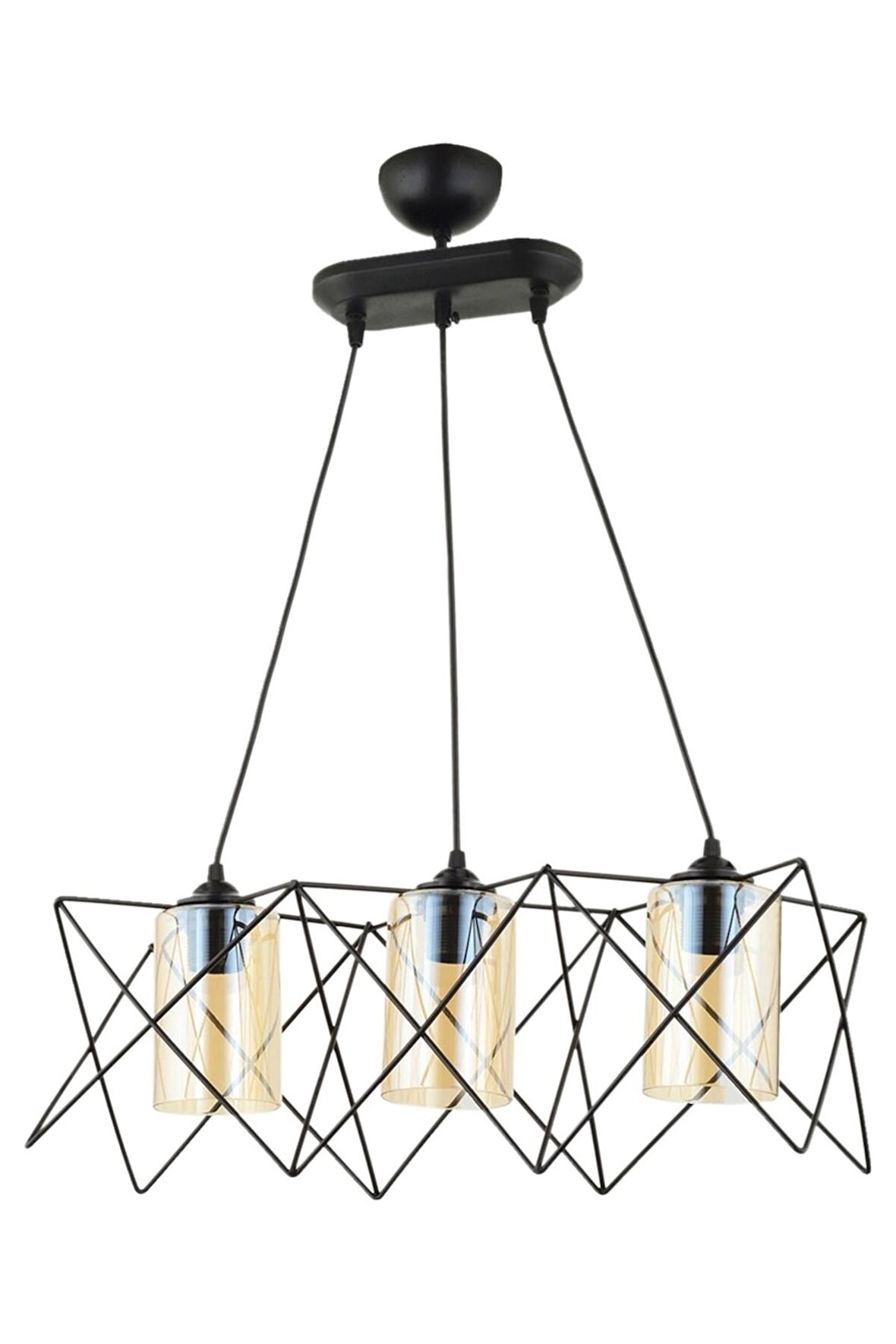 AVONNI AV-65076-3Y-BSY Siyah Boyalı Modern Avize E27 Metal Cam 60x20cm