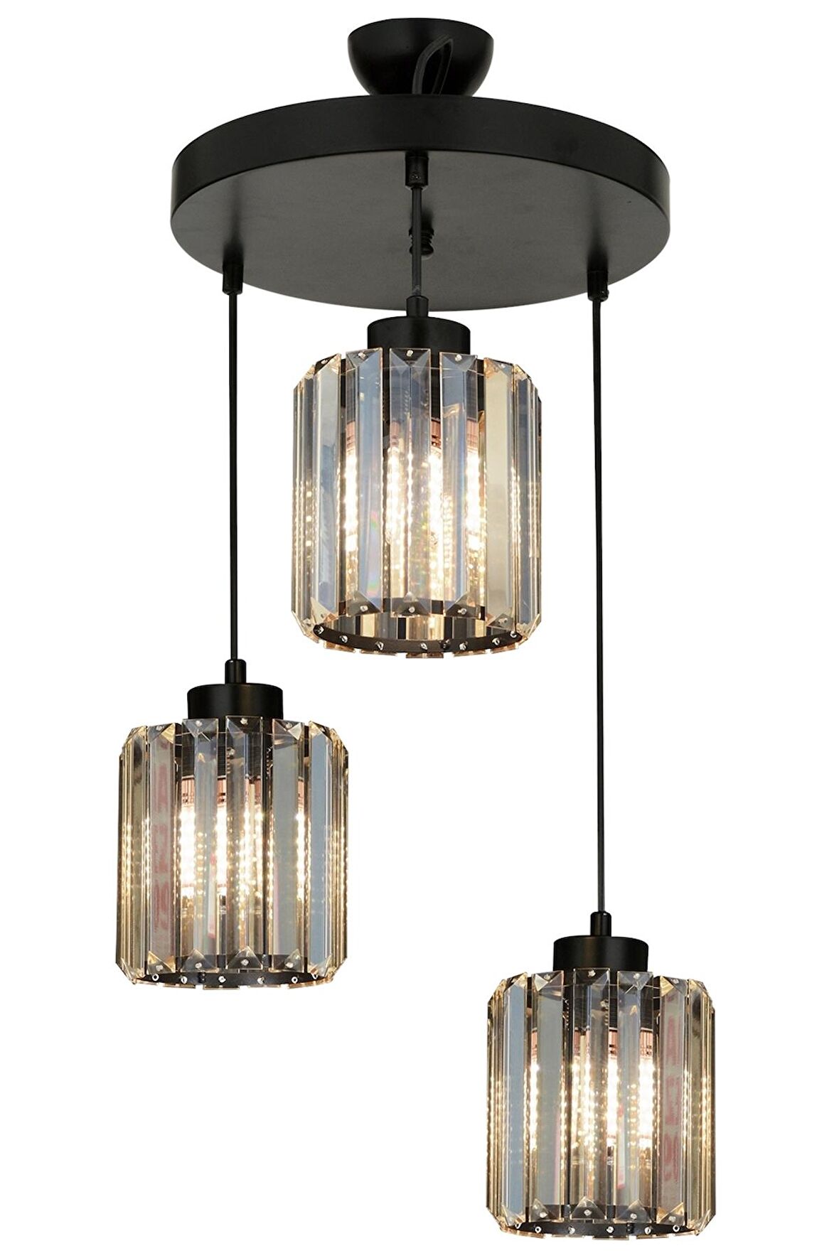 AVONNI AV-65230-3T-BSY Siyah Boyalı Modern Avize E27 Metal Kristal 40cm