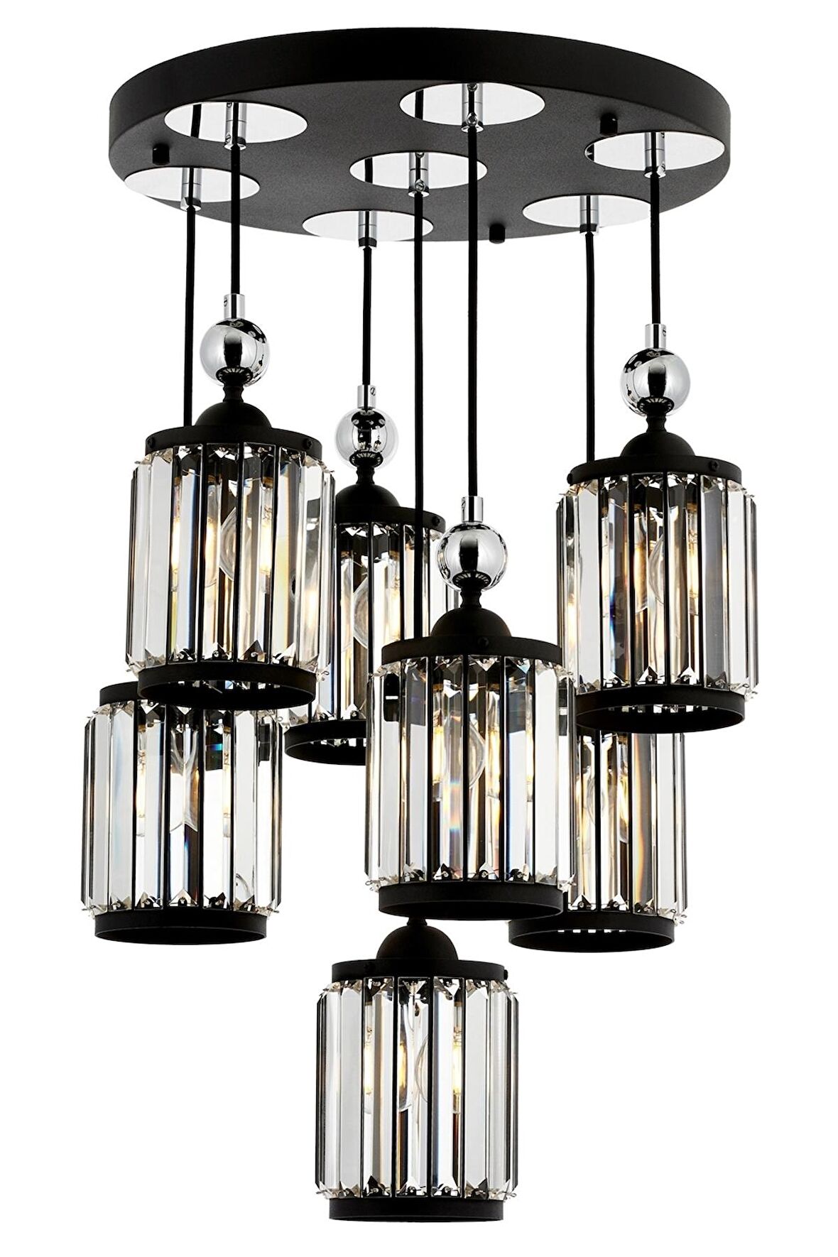 AVONNI AV-60314-7T-BSY Siyah Boyalı Modern Avize E27 Metal Kristal 45cm